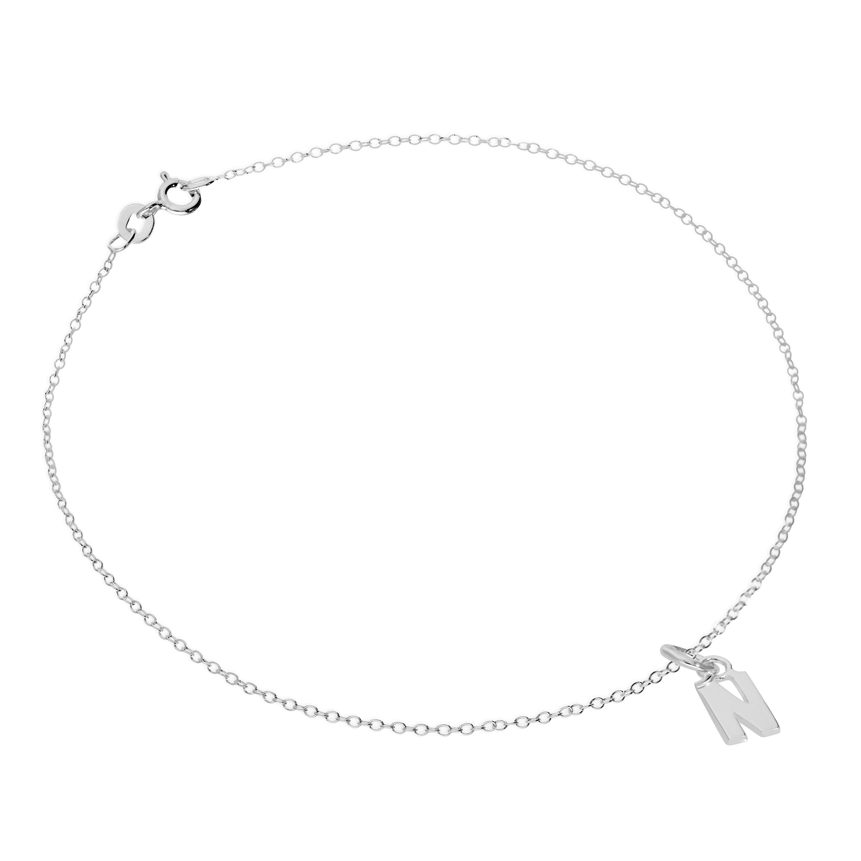 Feines Sterlingsilber Belcher-Fußkettchen mit Alphabet-Anhänger – 10 Zoll – A-Z