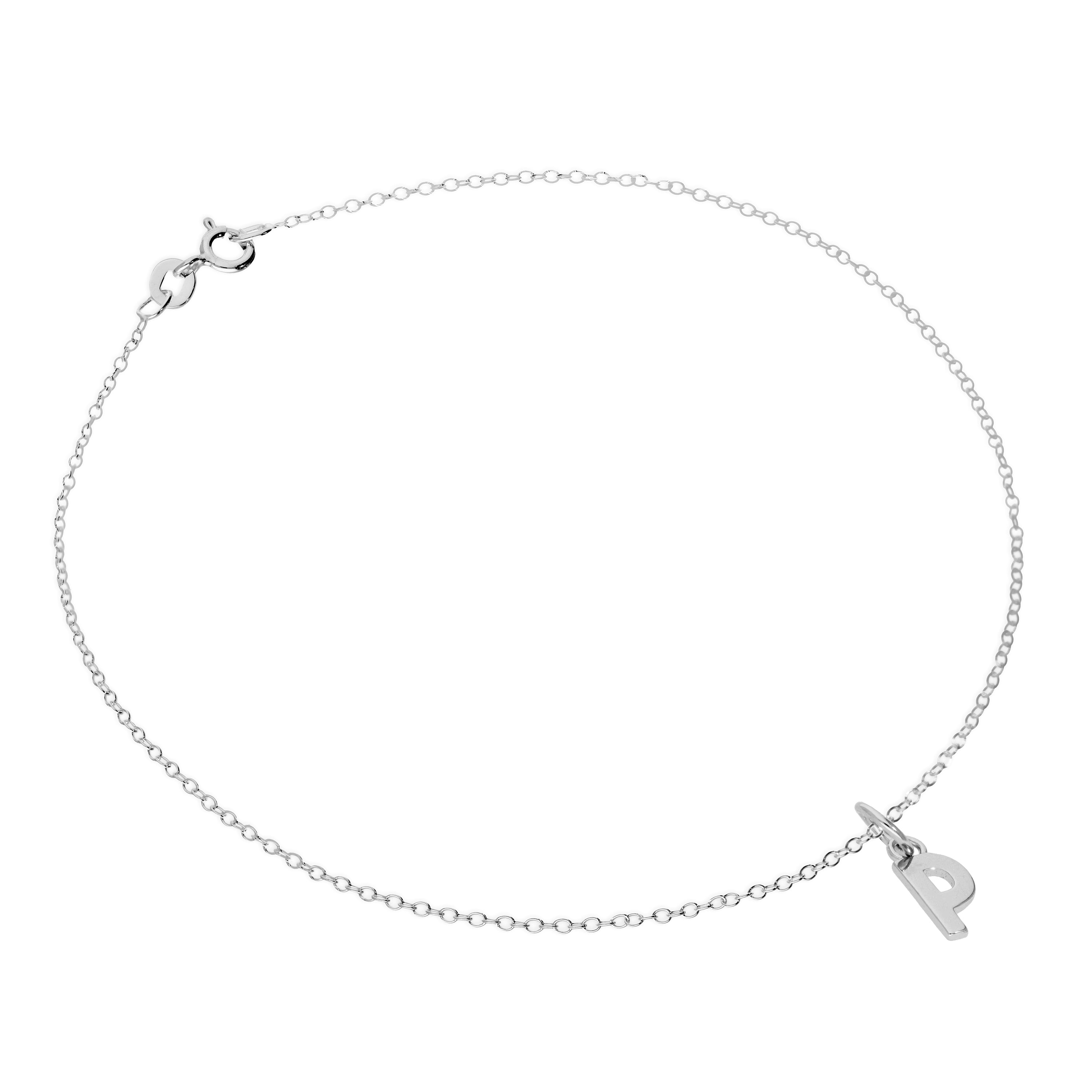 Feines Sterlingsilber Belcher-Fußkettchen mit Alphabet-Anhänger – 10 Zoll – A-Z