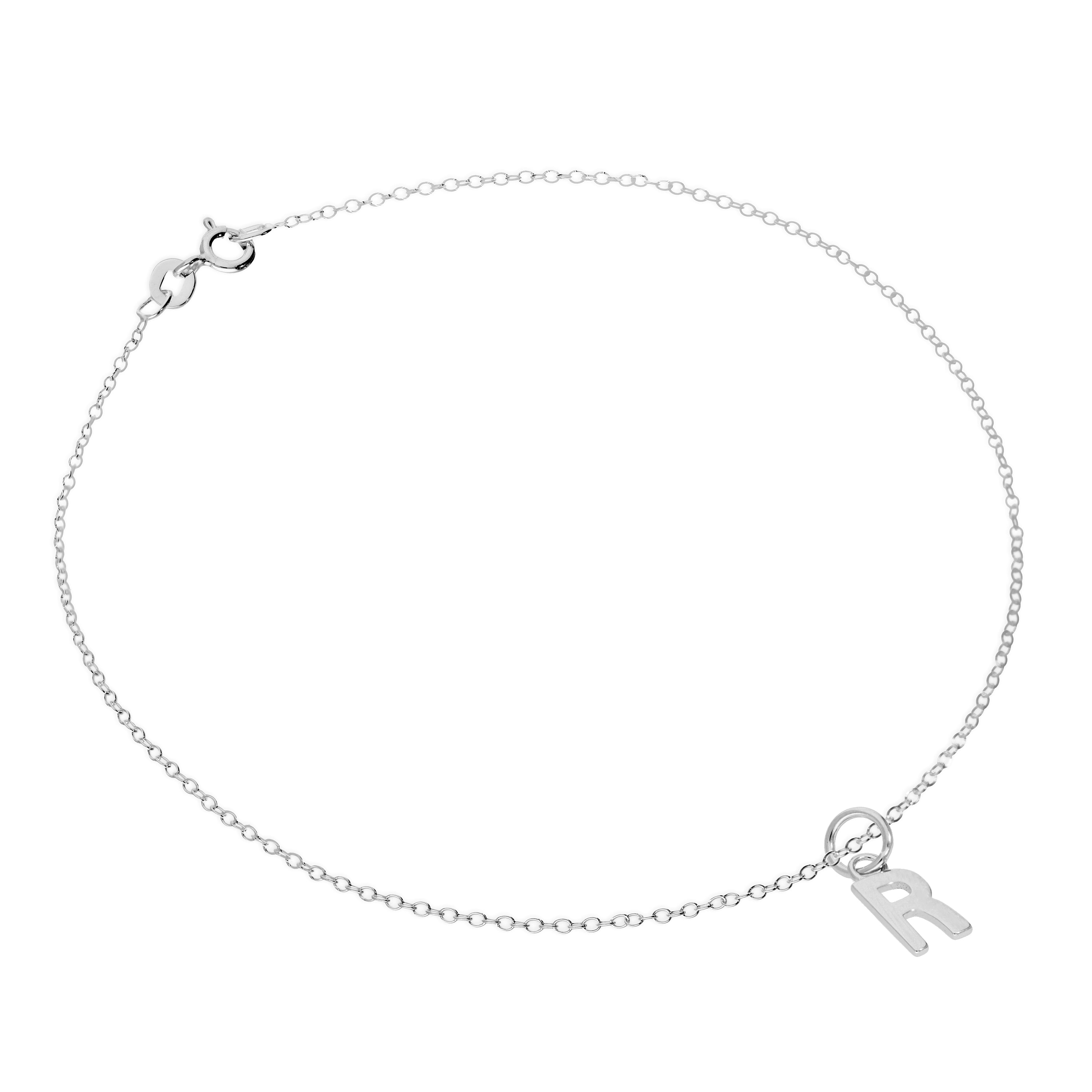 Feines Sterlingsilber Belcher-Fußkettchen mit Alphabet-Anhänger – 10 Zoll – A-Z
