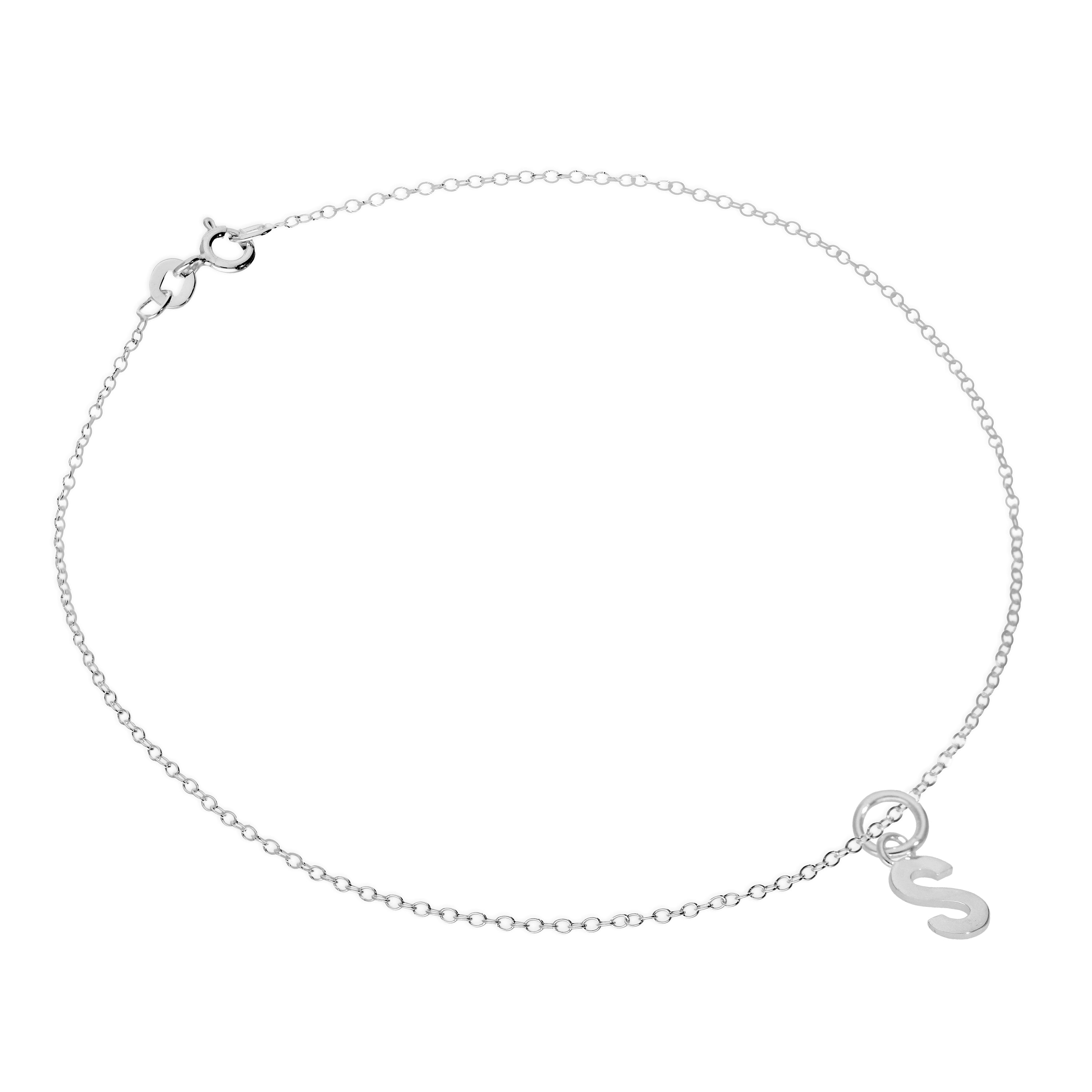 Feines Sterlingsilber Belcher-Fußkettchen mit Alphabet-Anhänger – 10 Zoll – A-Z
