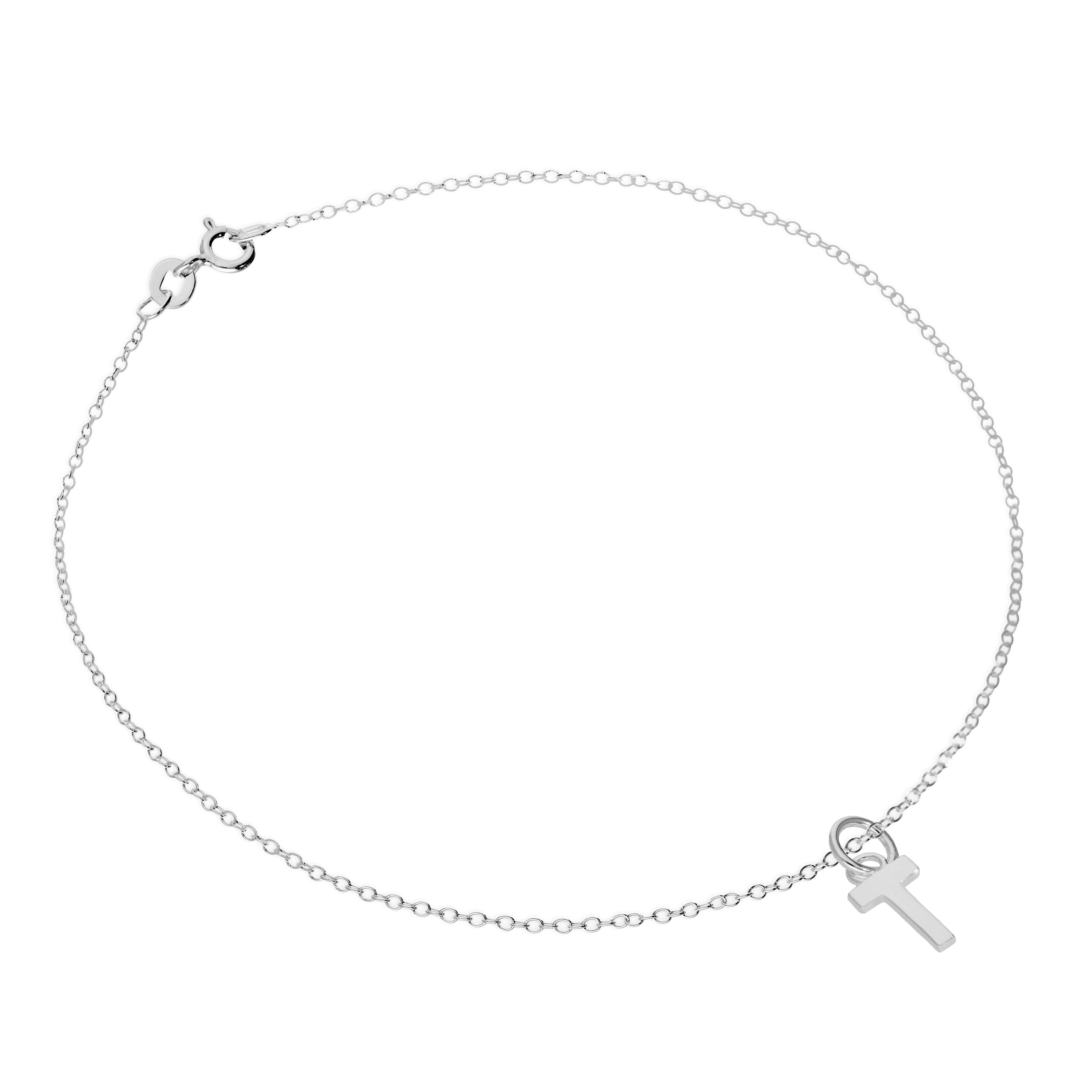 Feines Sterlingsilber Belcher-Fußkettchen mit Alphabet-Anhänger – 10 Zoll – A-Z