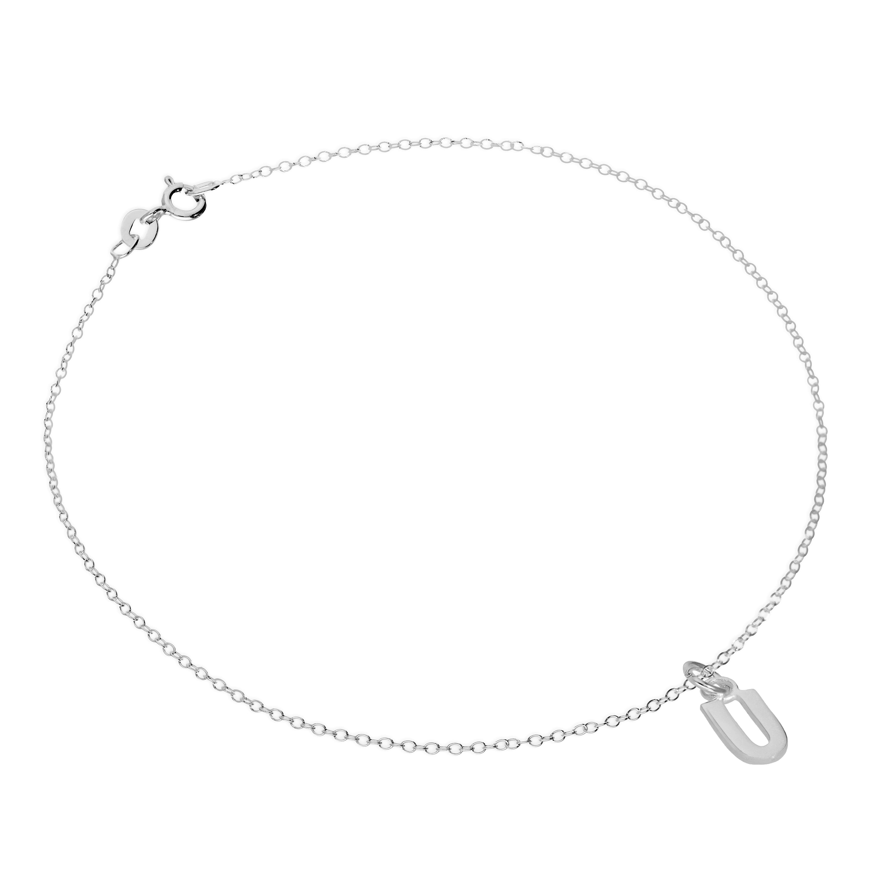 Feines Sterlingsilber Belcher-Fußkettchen mit Alphabet-Anhänger – 10 Zoll – A-Z