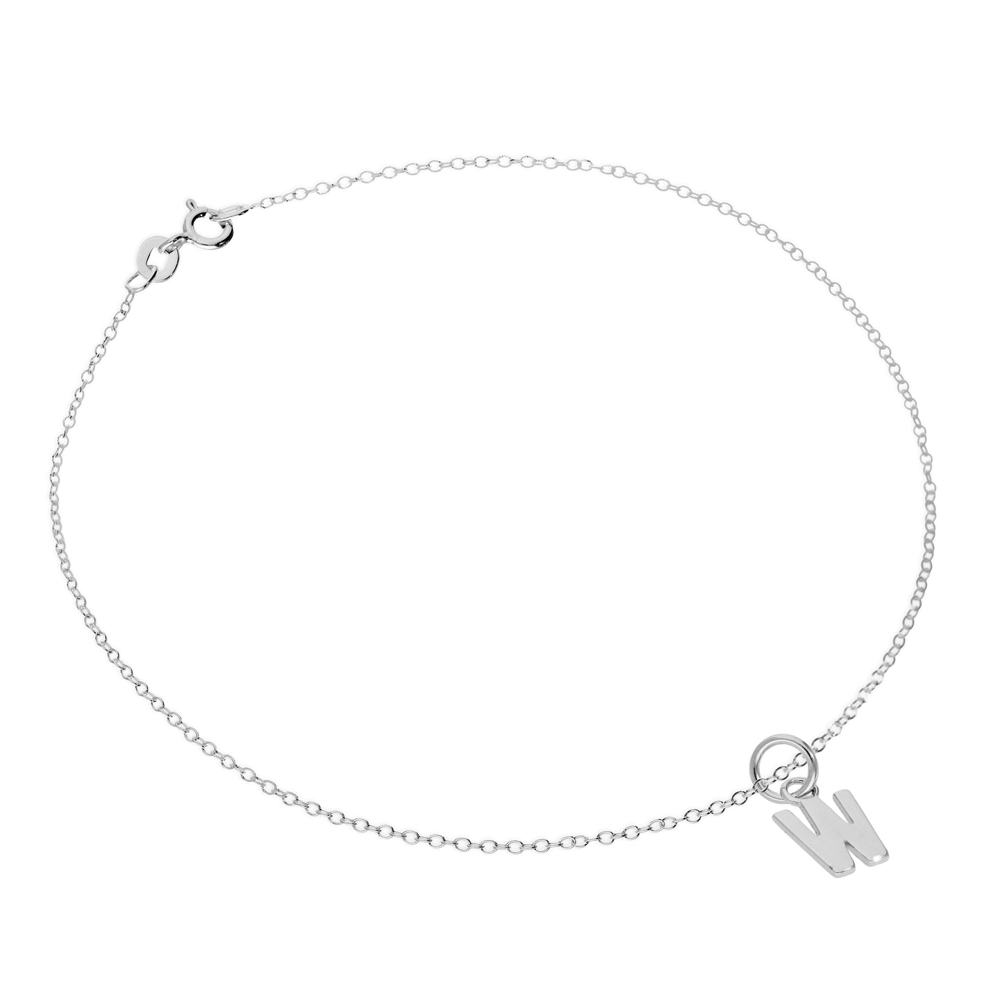 Feines Sterling Silber Belcher-Fußkettchen mit Alphabet-Anhänger – 10 Zoll – A-Z