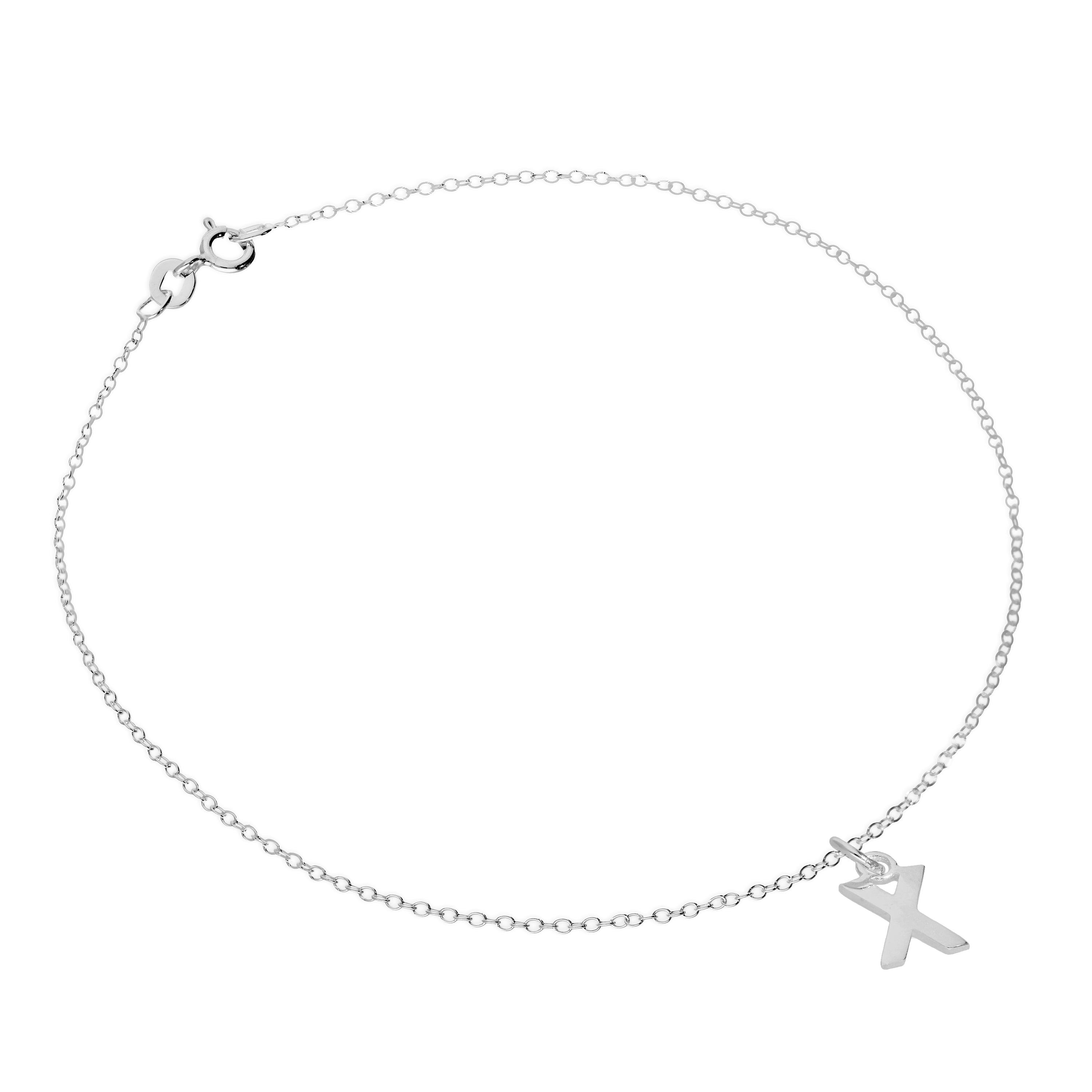 Feines Sterlingsilber Belcher-Fußkettchen mit Alphabet-Anhänger – 10 Zoll – A-Z