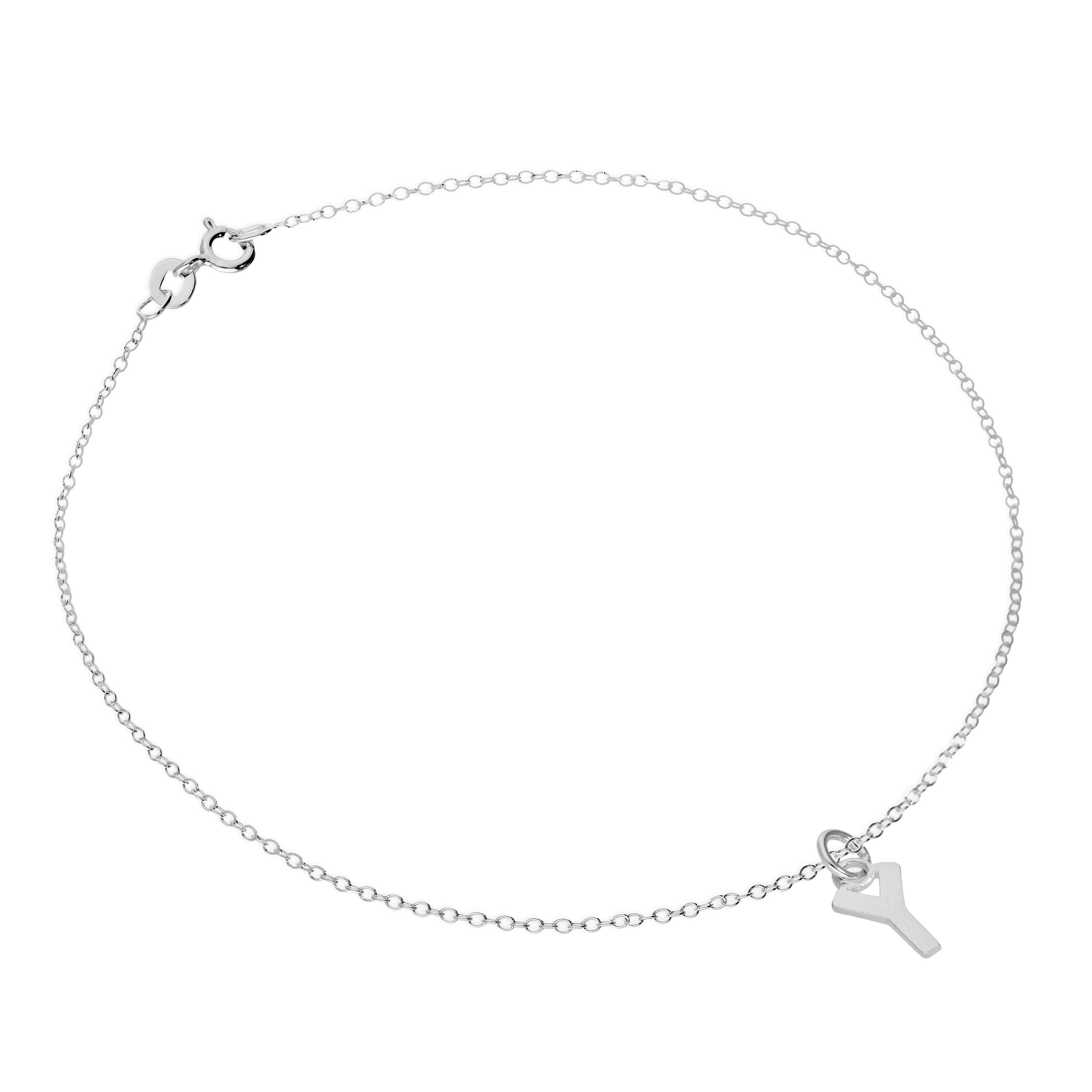 Feines Sterlingsilber Belcher-Fußkettchen mit Alphabet-Anhänger – 10 Zoll – A-Z