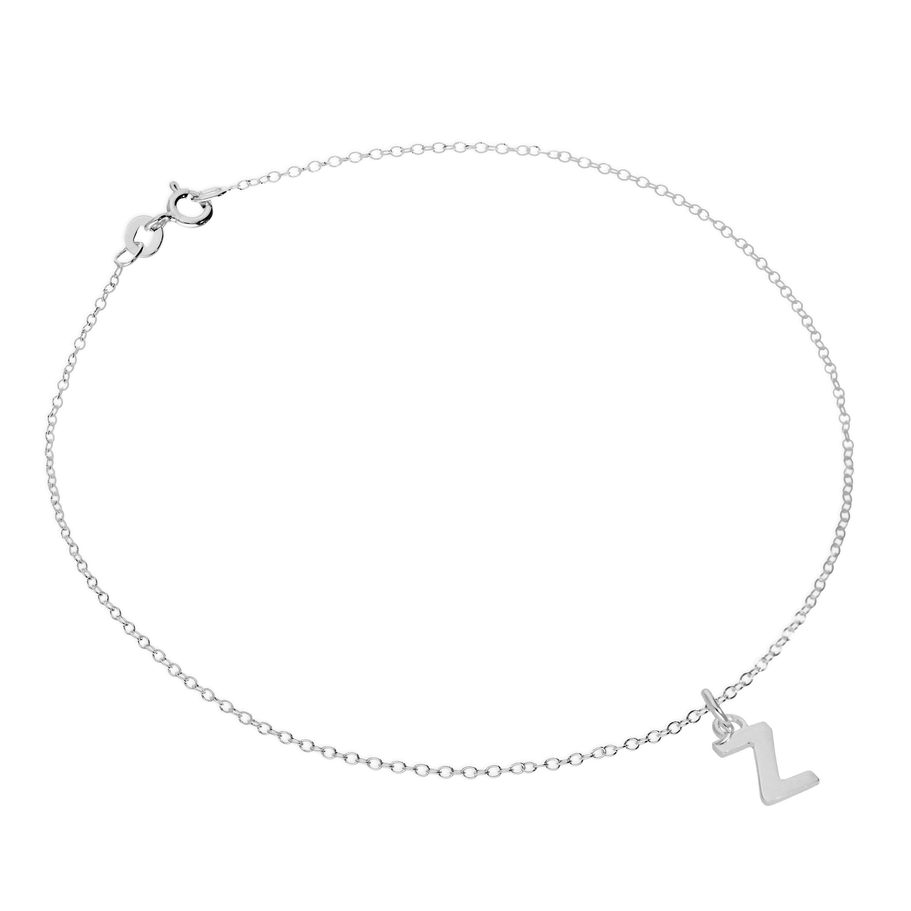 Feines Sterlingsilber Belcher-Fußkettchen mit Alphabet-Anhänger – 10 Zoll – A-Z