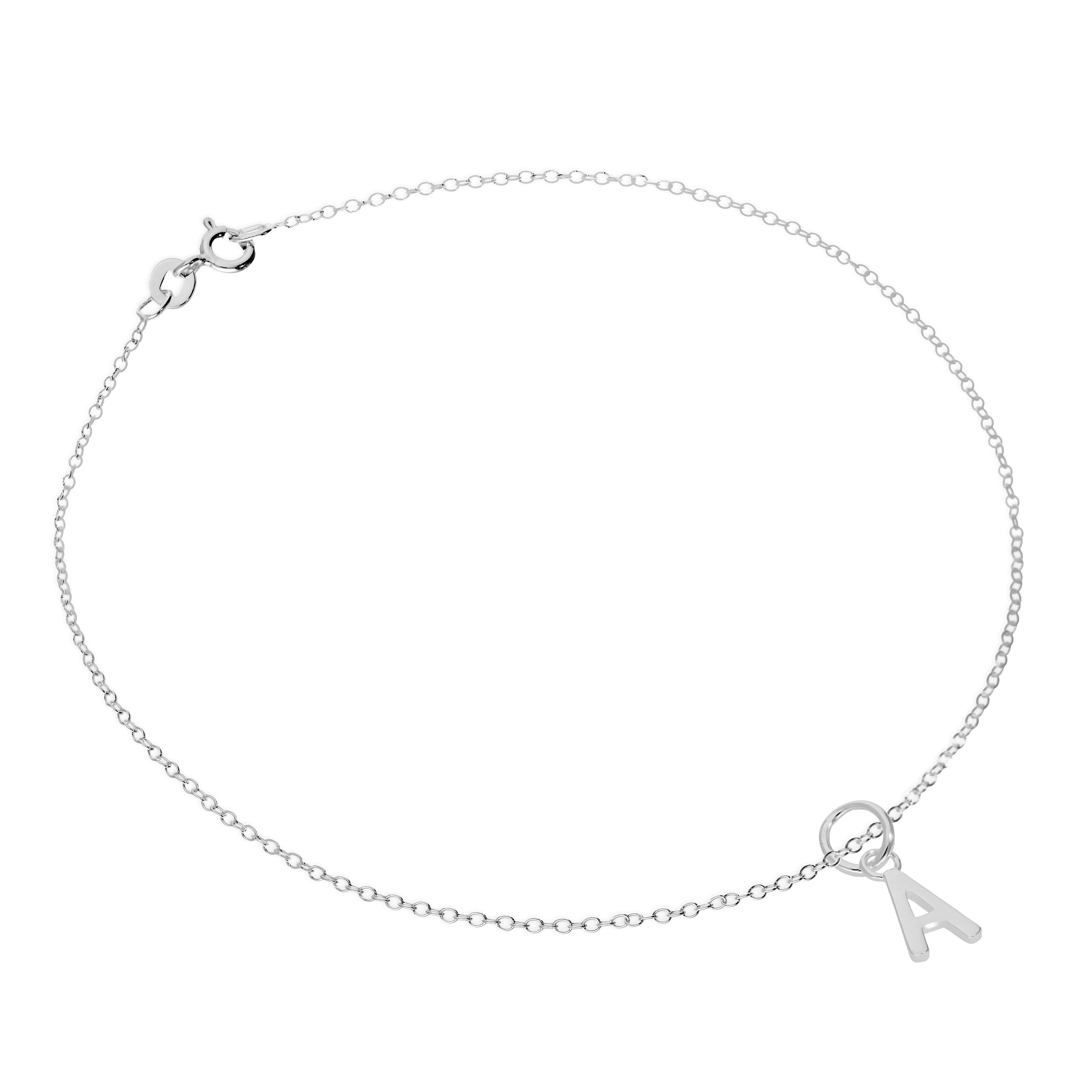 Feines Sterlingsilber Belcher-Fußkettchen mit Alphabet-Anhänger – 10 Zoll – A-Z