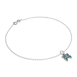 Fein Sterlingsilber Belcher Fußkette mit Klein Türkis Schmetterling Anhänger - 25,5 cm