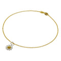 Fein Vergoldet Sterlingsilber Spurenkette Fußkette mit Gänseblümchen Anhänger - 25,5 cm