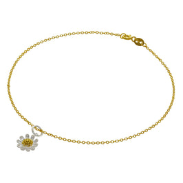 Fein Vergoldet Sterlingsilber Spurenkette Fußkette mit Gänseblümchen Anhänger - 25,5 cm