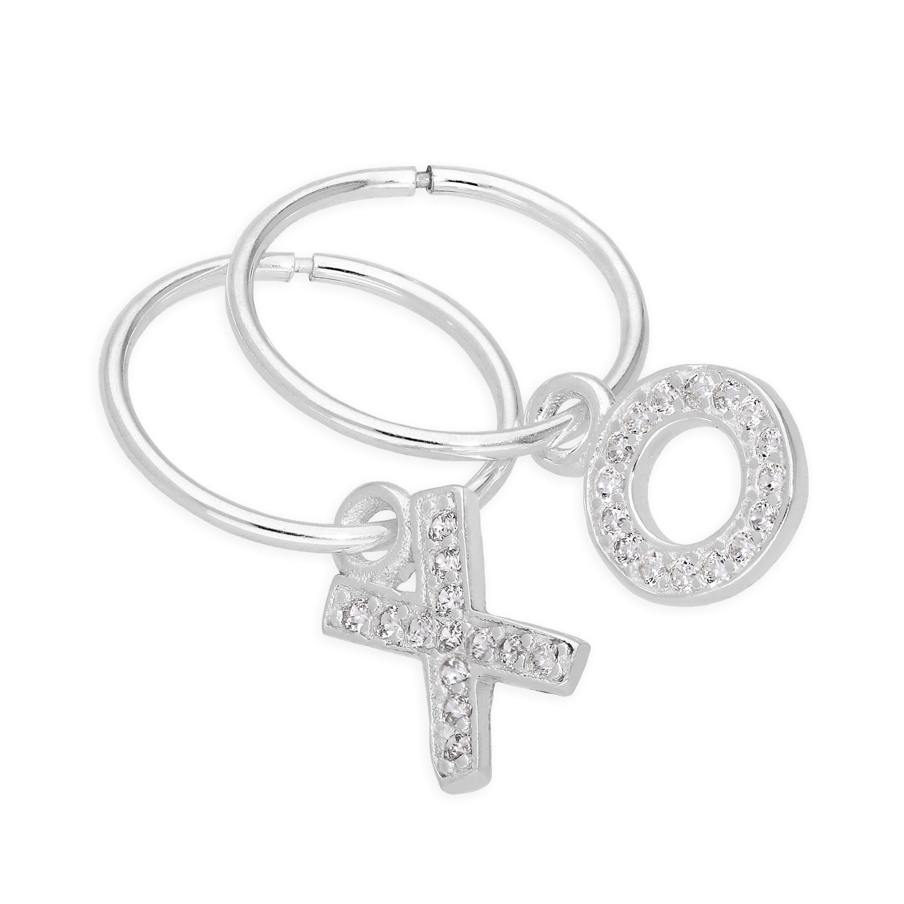 Sterlingsilber CZ Kristall Kuss Umarmung X O 12 mm Schläfer Creolen Ohrringe