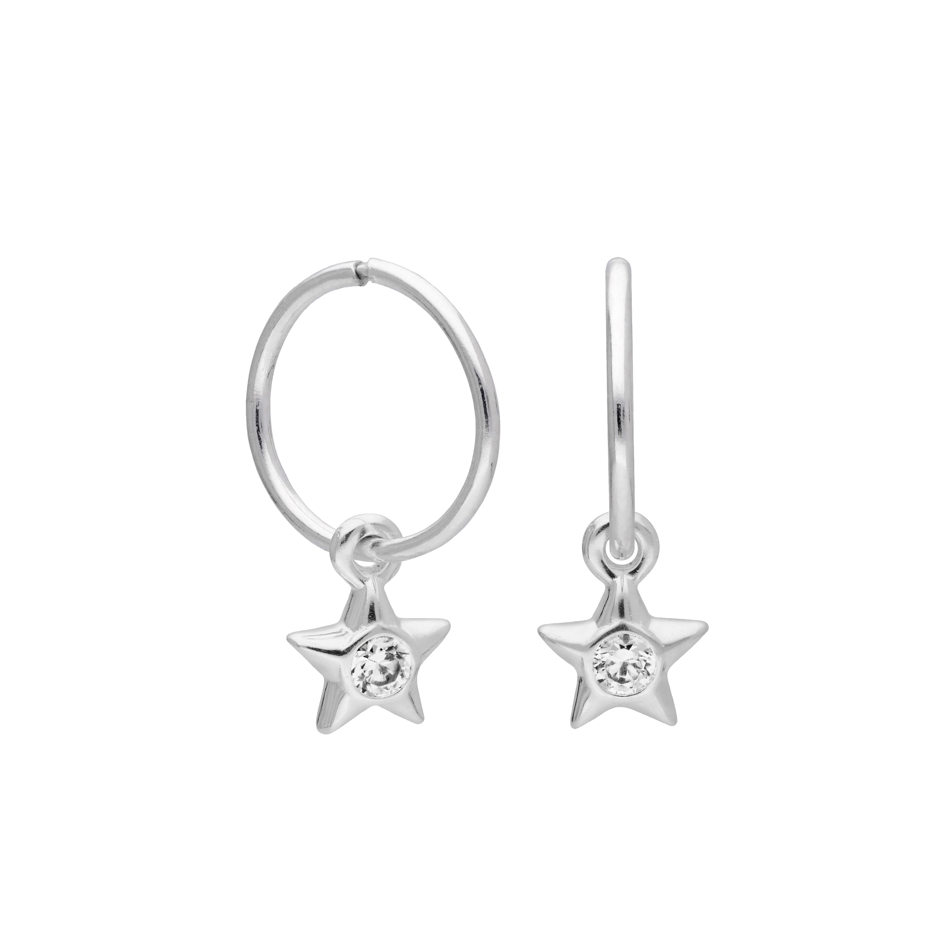 Sterlingsilber CZ Kristall Geburtsstein Stern 10 - 22 mm Schläfer Creolen Ohrringe