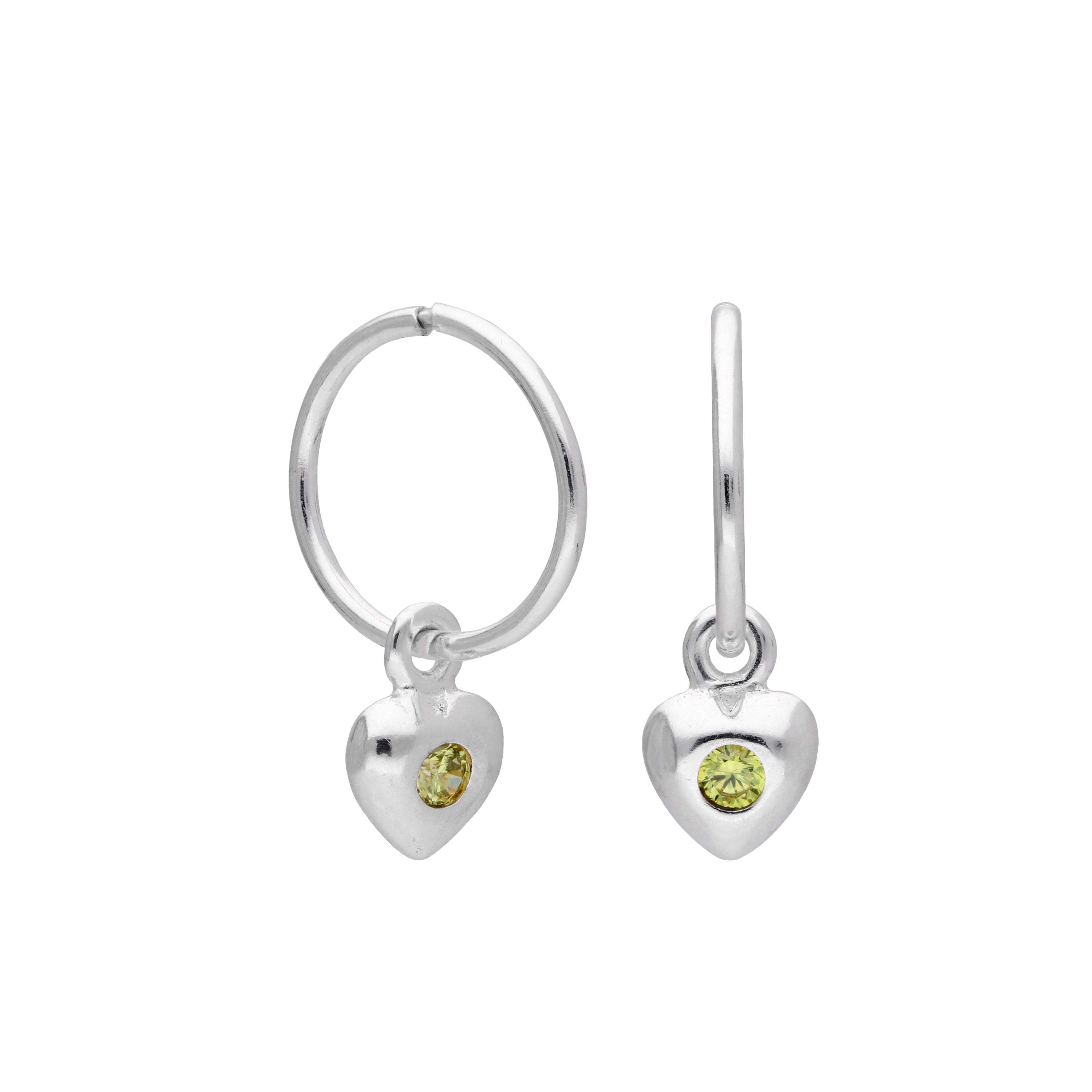 Sterlingsilber CZ Kristall Geburtsstein Herz 10 - 22 mm Schläfer Creolen Ohrringe