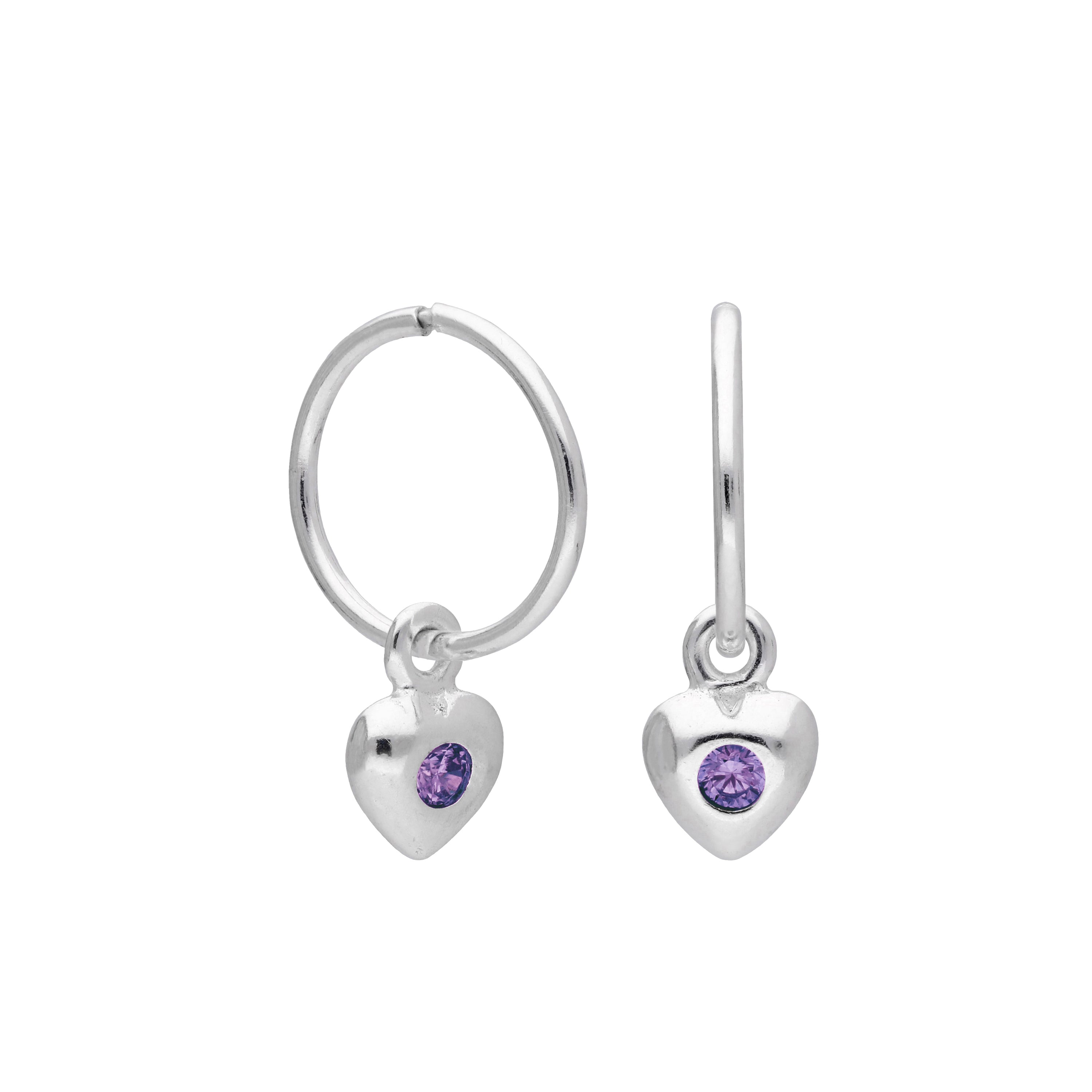 Sterlingsilber CZ Kristall Geburtsstein Herz 10 - 22 mm Schläfer Creolen Ohrringe