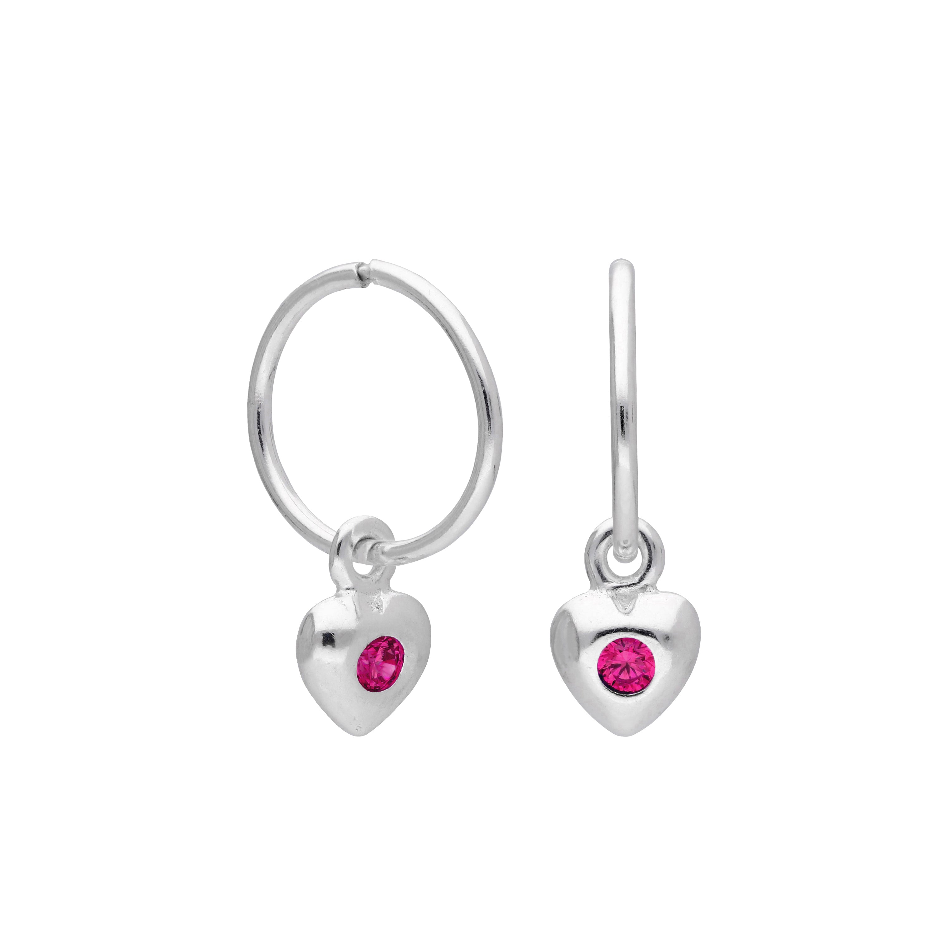 Sterlingsilber CZ Kristall Geburtsstein Herz 10 - 22 mm Schläfer Creolen Ohrringe