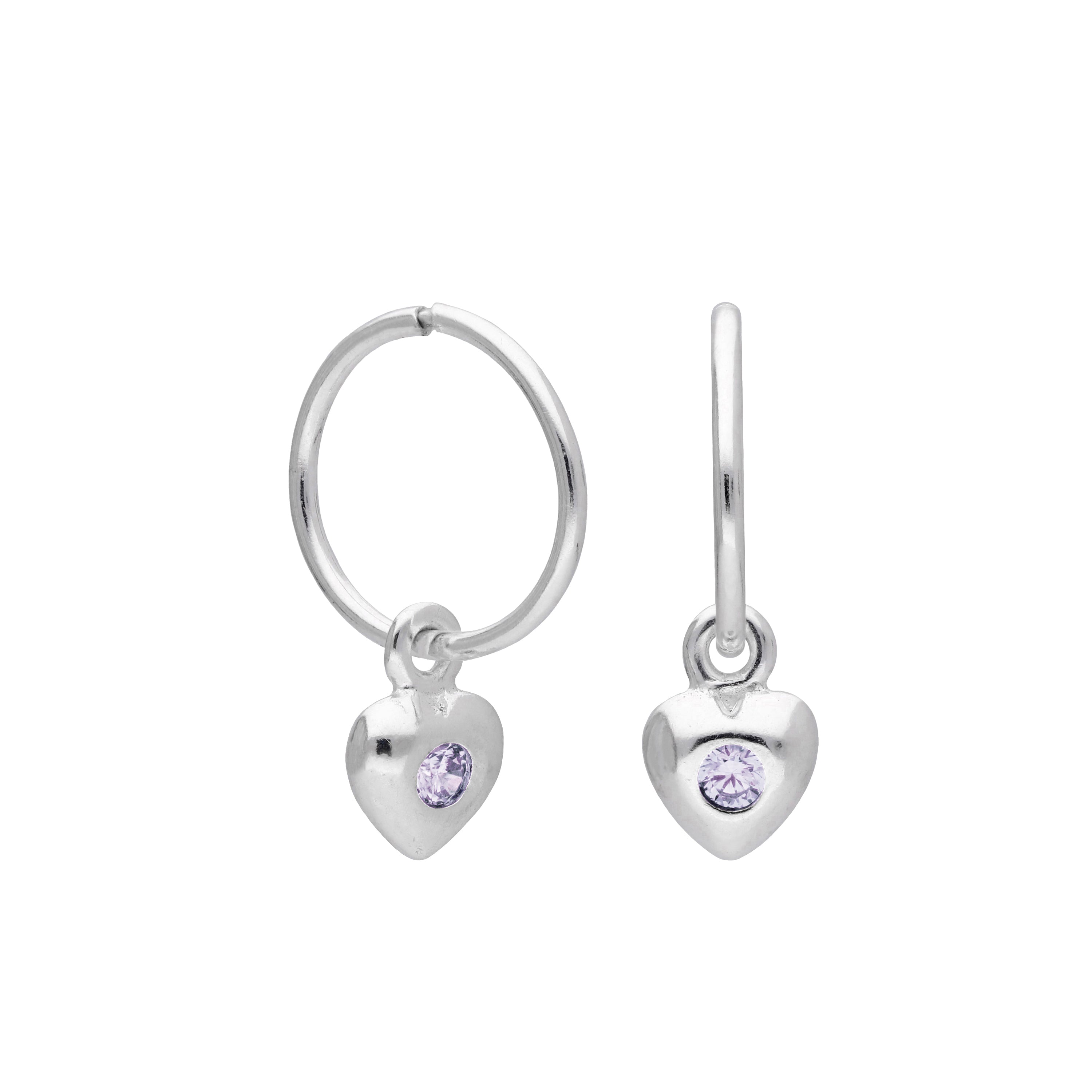 Sterlingsilber CZ Kristall Geburtsstein Herz 10 - 22 mm Schläfer Creolen Ohrringe
