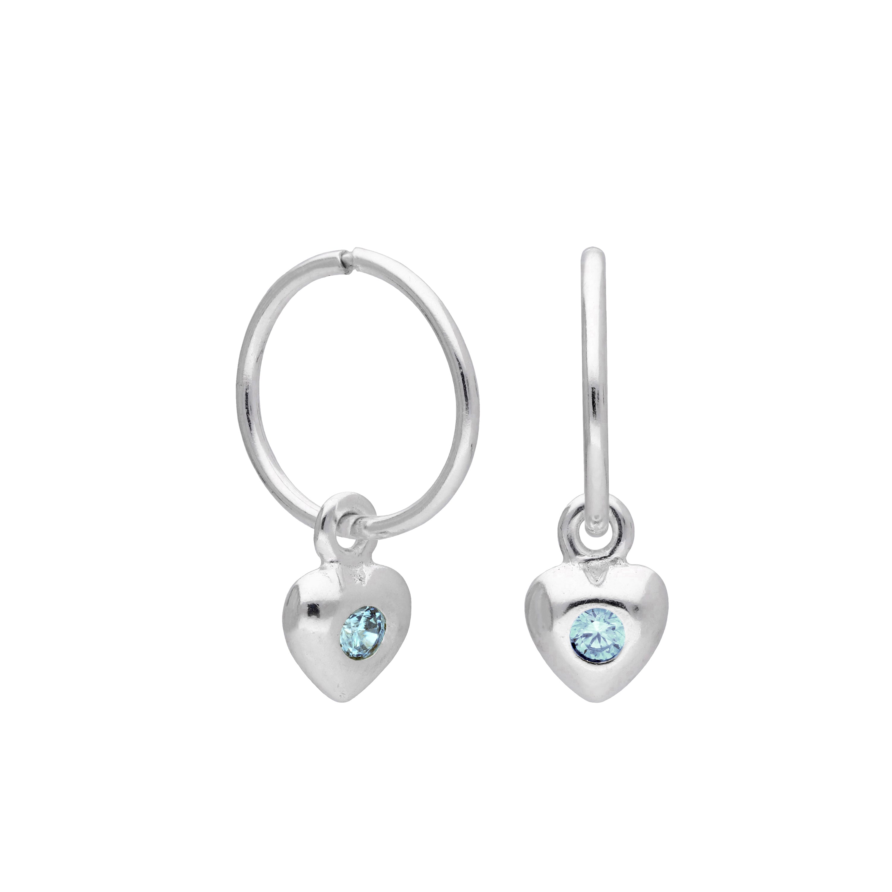 Sterlingsilber CZ Kristall Geburtsstein Herz 10 - 22 mm Schläfer Creolen Ohrringe