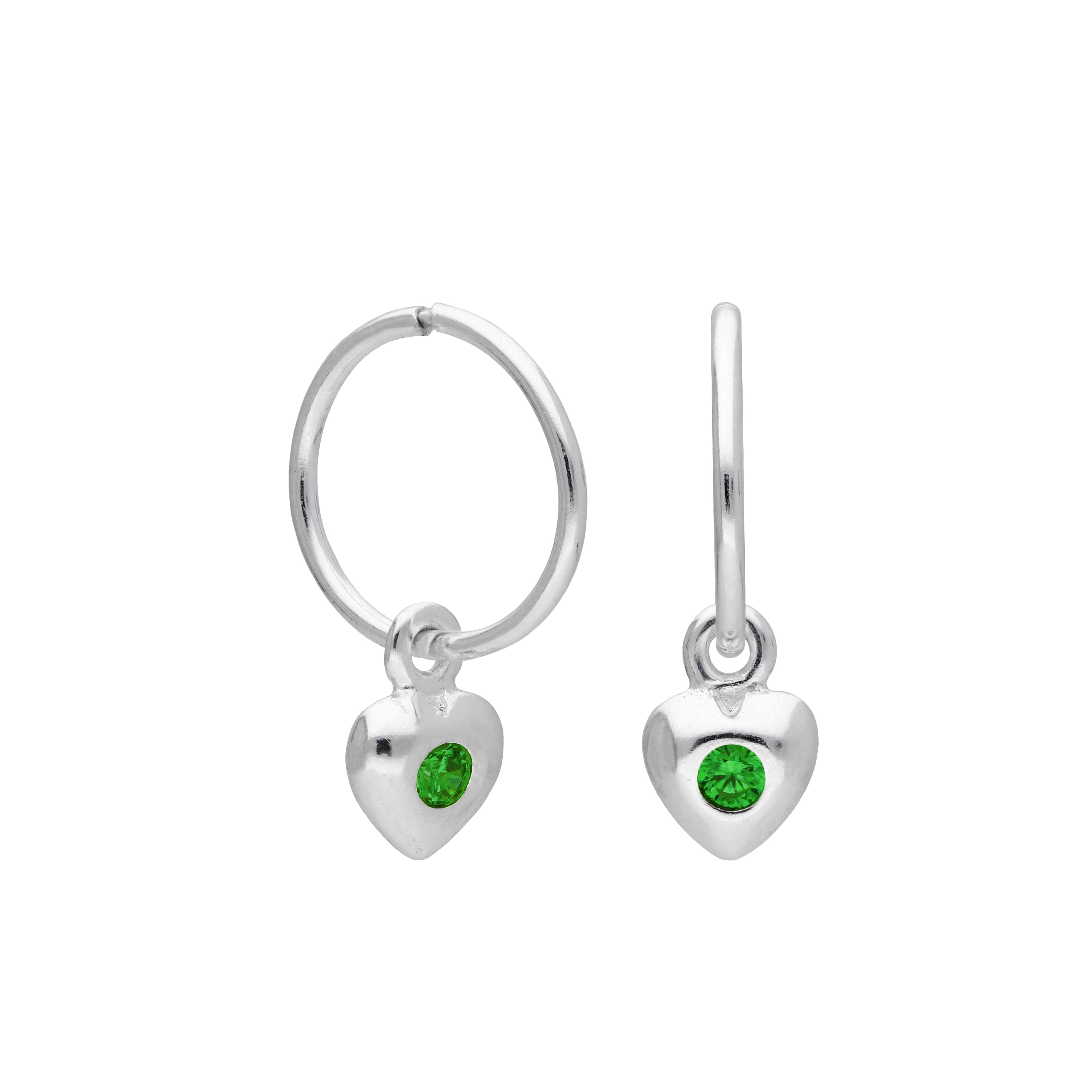 Sterlingsilber CZ Kristall Geburtsstein Herz 10 - 22 mm Schläfer Creolen Ohrringe