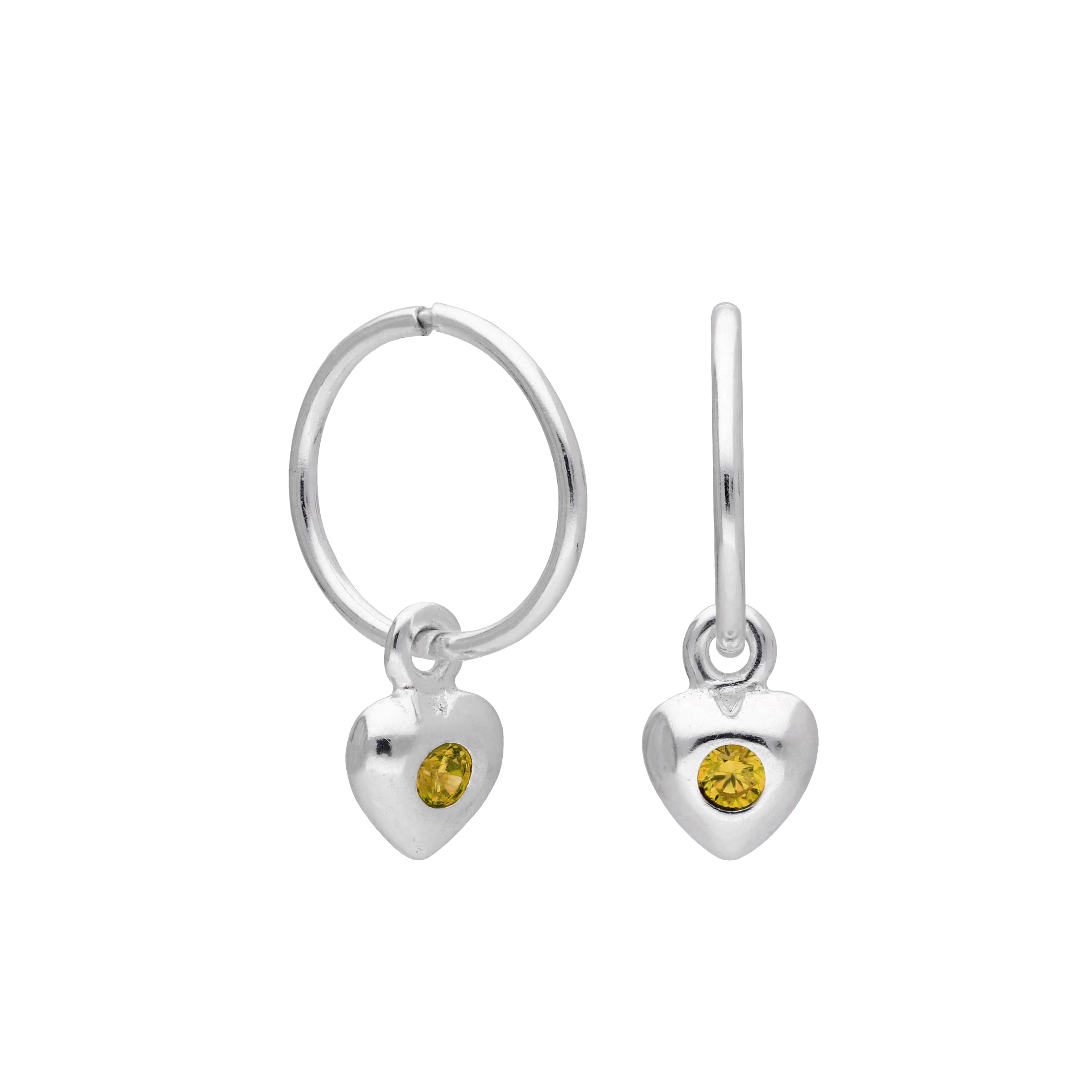 Sterlingsilber CZ Kristall Geburtsstein Herz 10 - 22 mm Schläfer Creolen Ohrringe