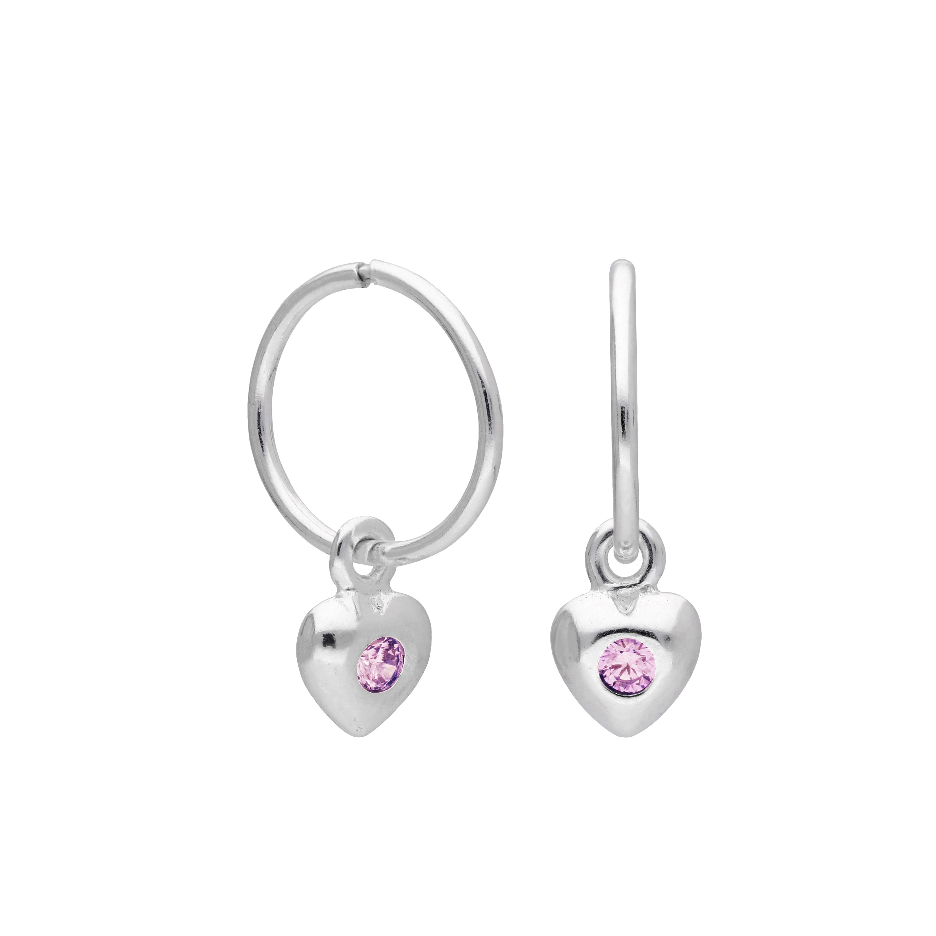 Sterlingsilber CZ Kristall Geburtsstein Herz 10 - 22 mm Schläfer Creolen Ohrringe