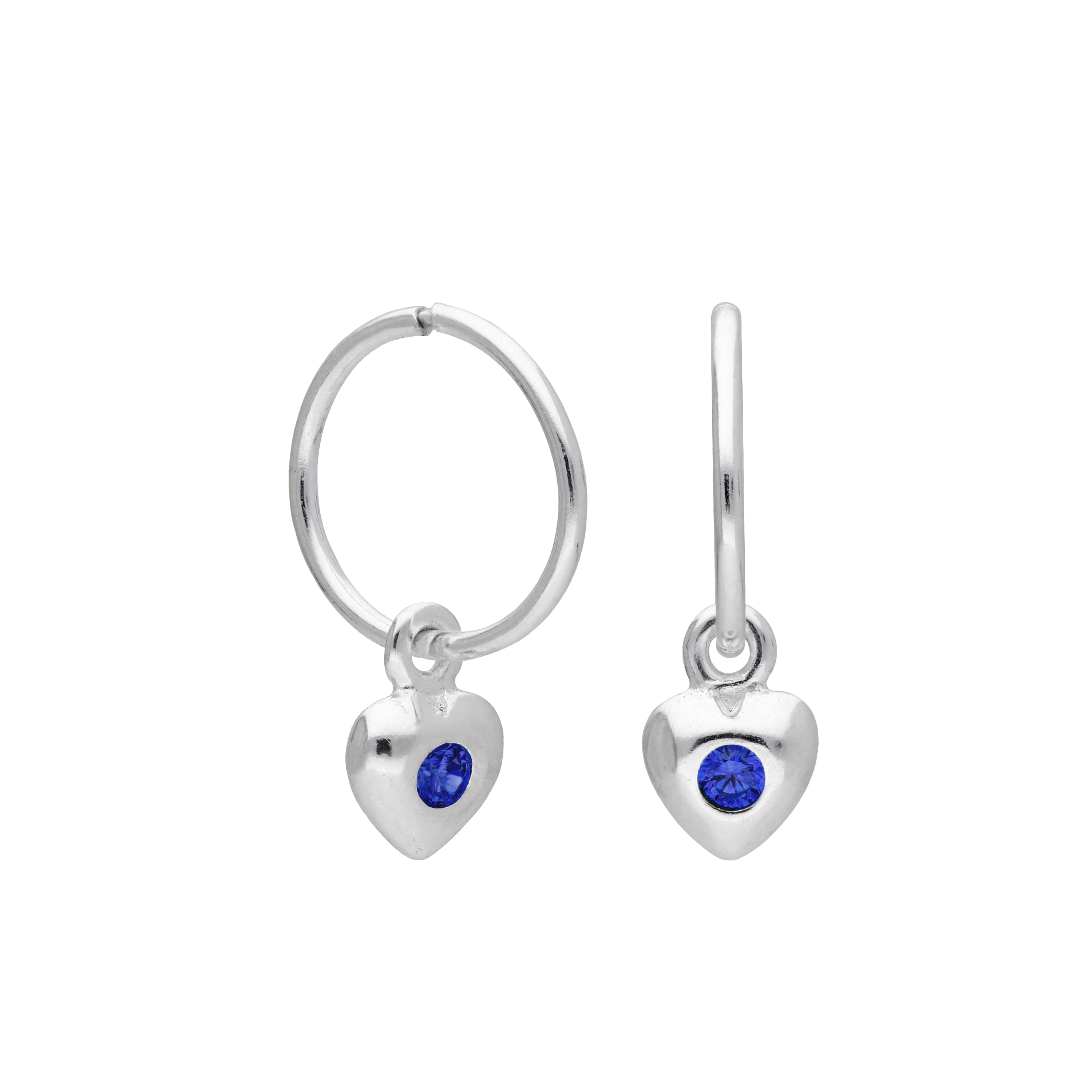 Sterlingsilber CZ Kristall Geburtsstein Herz 10 - 22 mm Schläfer Creolen Ohrringe