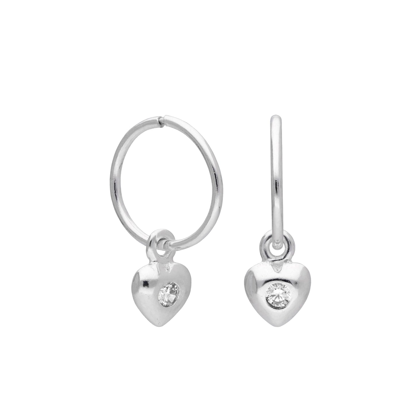 Sleeper-Creolen aus Sterlingsilber mit Zirkonia-Herz, 10–22 mm