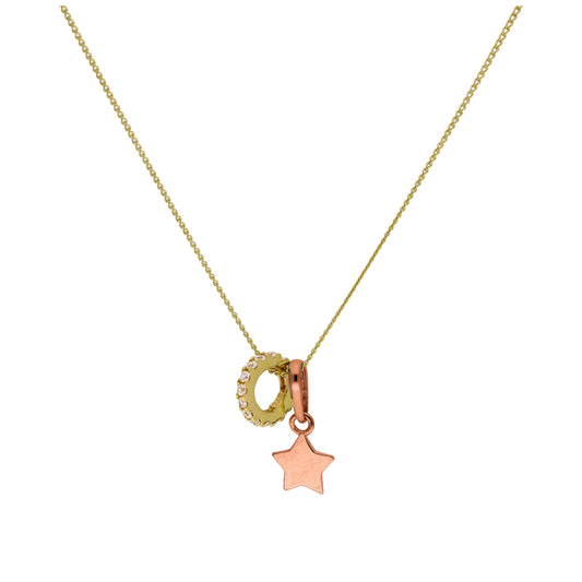 Halskette mit Stern aus 9 Karat Gold und CZ-Rad an Diamantschliff-Panzerkette