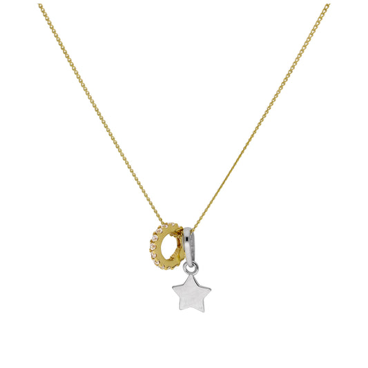 Halskette aus 9 Karat Gold mit Stern und CZ-Rad an einer diamantgeschliffenen Panzerkette