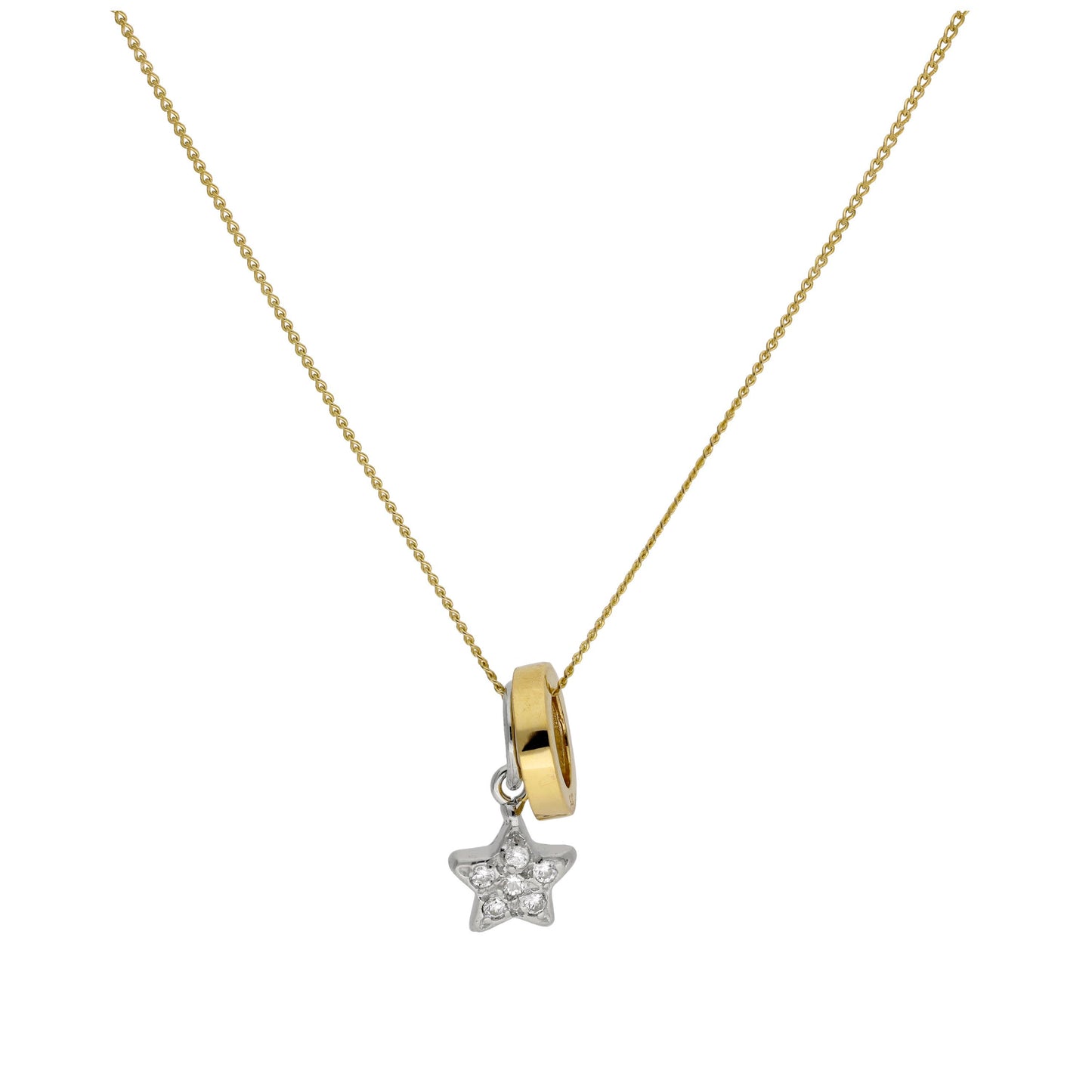 Halskette aus 9 Karat Gold mit CZ-Stern und Karma-Kreis an Diamantschliff-Panzerkette