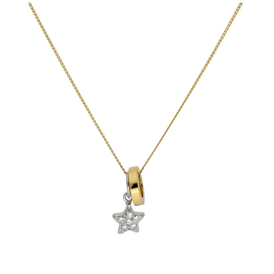Halskette aus 9 Karat Gold mit CZ-Stern und Karma-Kreis an Diamantschliff-Panzerkette