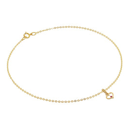 9 Karat Gold Gehämmert Spuren Fußkette mit Rubin CZ Herz Kontur Anhänger - 24 cm