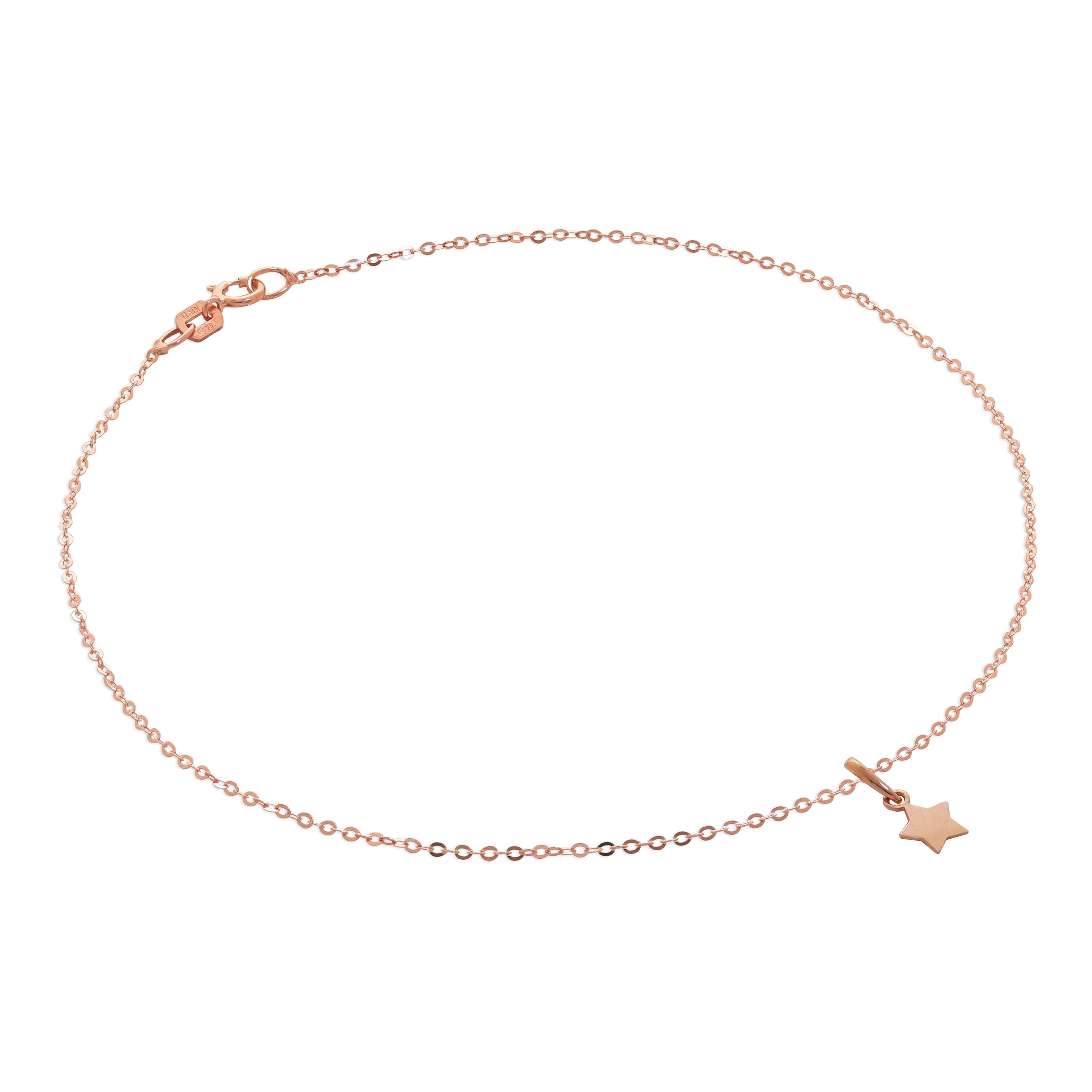 9 Karat Roségold Gehämmert Spuren Fußkette mit Stern Anhänger - 24 cm