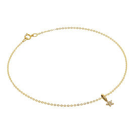 9 Karat Gold Gehämmert Spuren Fußkette mit CZ Stern Anhänger - 24 cm