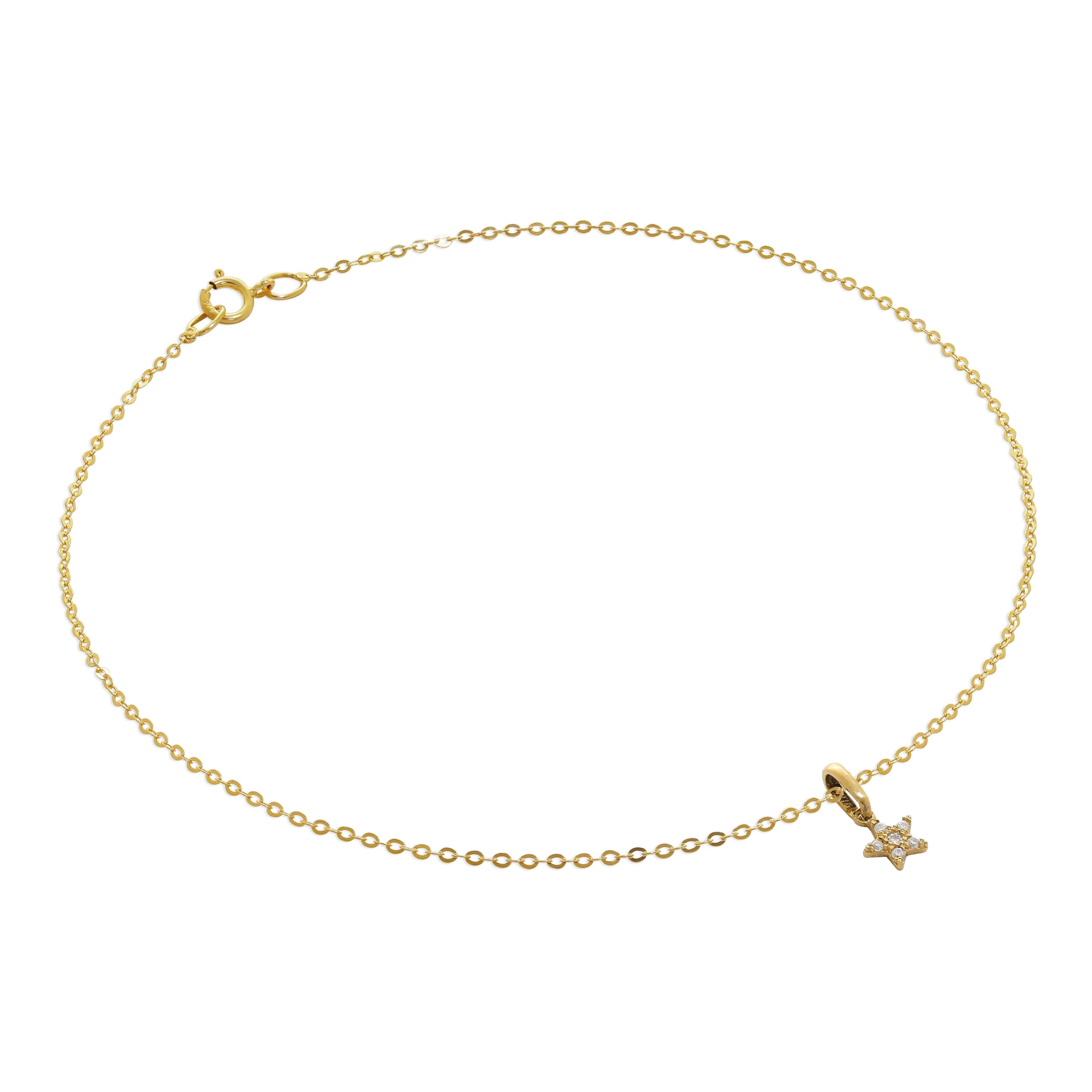 9 Karat Gold Gehämmert Spuren Fußkette mit CZ Stern Anhänger - 24 cm