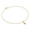9 Karat Gold Gehämmert Spuren Fußkette mit CZ Leuchtendem Stern Anhänger - 24 cm