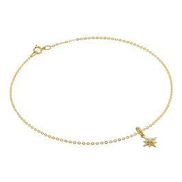 9 Karat Gold Gehämmert Spuren Fußkette mit CZ Leuchtendem Stern Anhänger - 24 cm
