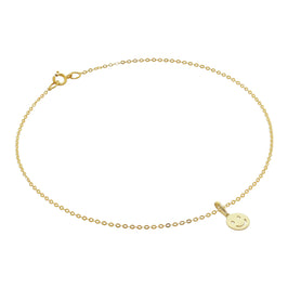 9 Karat Gold Gehämmert Spuren Fußkette mit Lächelndem Gesicht Emotikon Anhänger - 24 cm