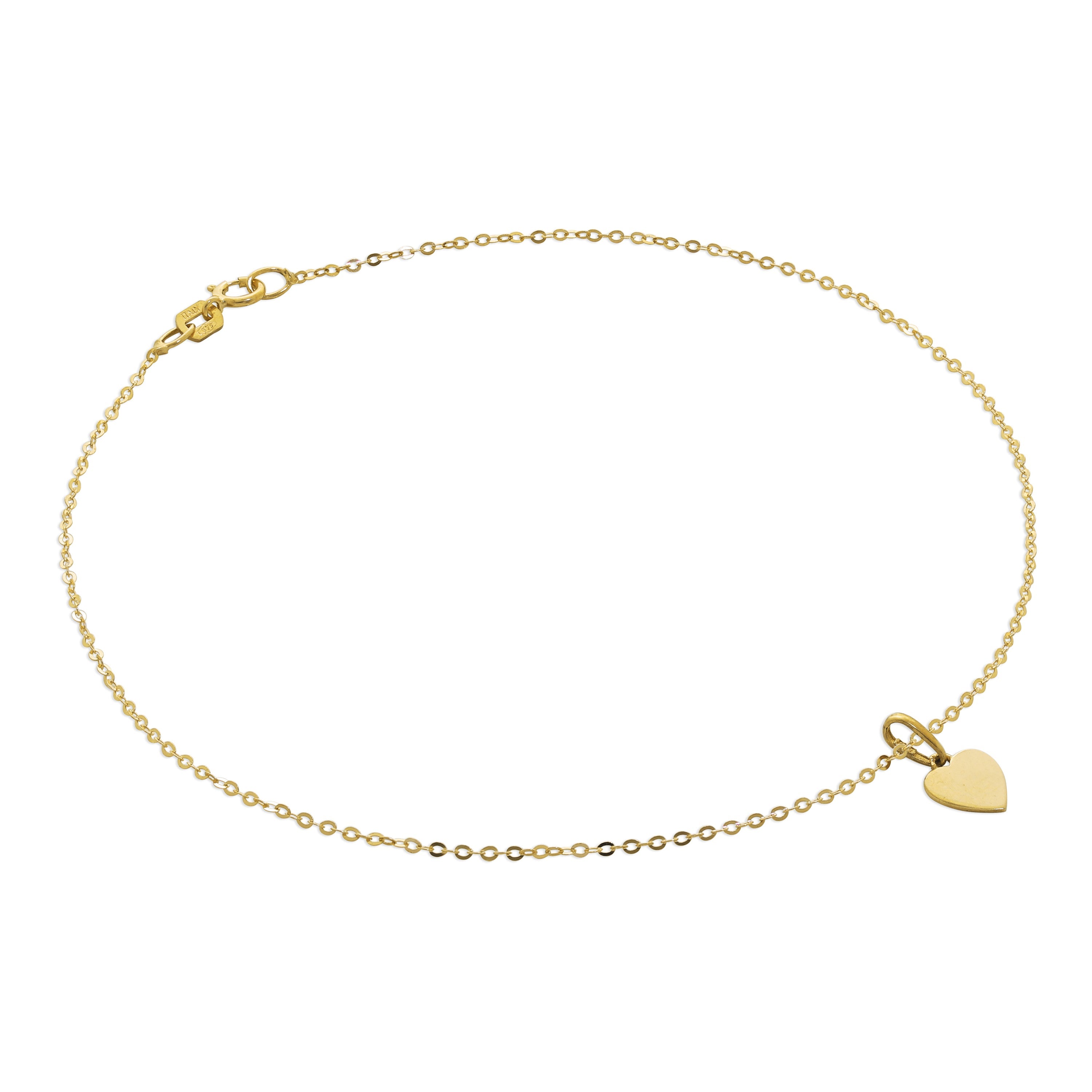 9 Karat Gold Gehämmert Spuren Fußkette mit Gravierbarem Herz Anhänger - 24 cm