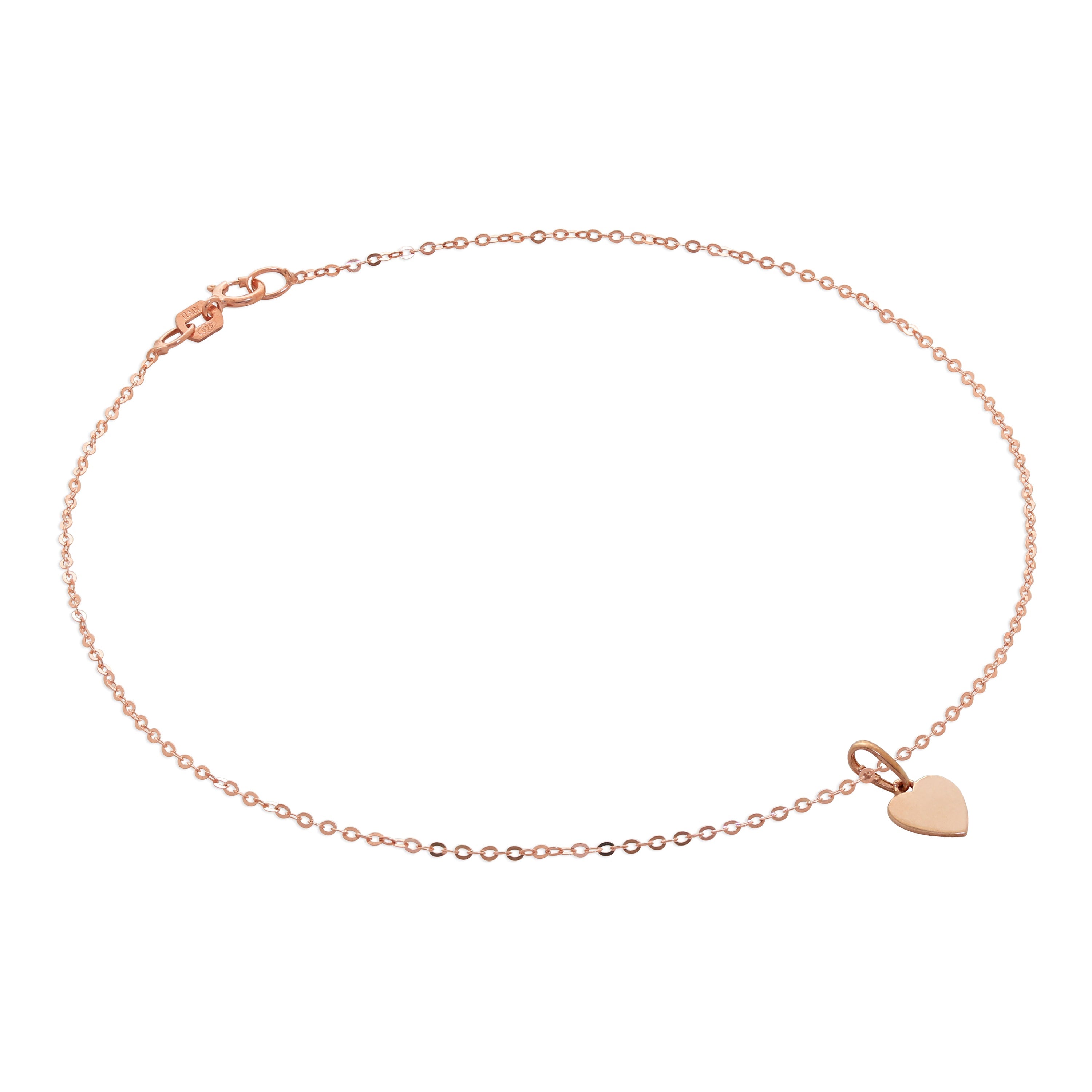9 Karat Roségold Gehämmert Spuren Fußkette mit Gravierbarem Herz Anhänger - 24 cm