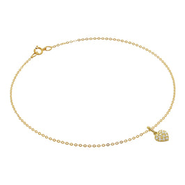 9 Karat Gold Gehämmert Spuren Fußkette mit Flach CZ Herz Anhänger - 24 cm