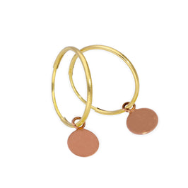 9 Karat Gold 10 mm Schläfer Creolen Ohrringe mit Winzig 9 Karat Roségold Kreis Anhängern