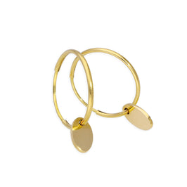 9 Karat Gold 10 mm Schläfer Creolen Ohrringe mit Winzigen Oval Anhängern