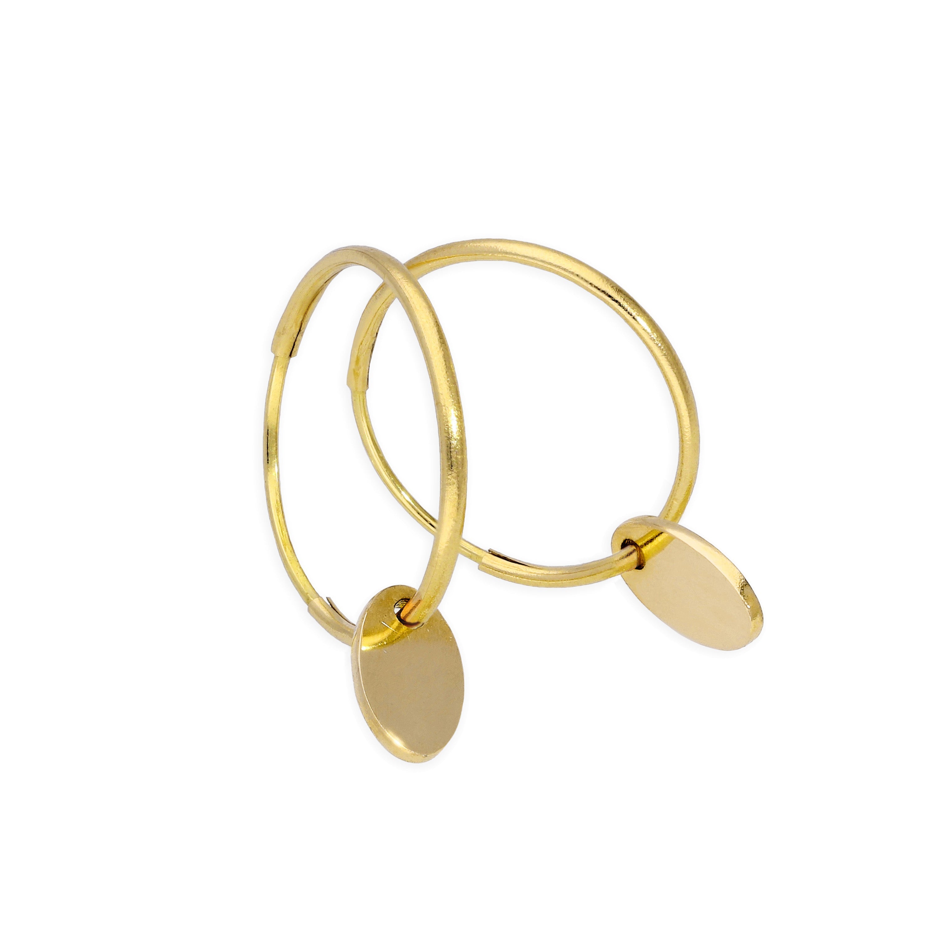 9 Karat Gold 10 mm Schläfer Creolen Ohrringe mit Winzigen Oval Anhängern