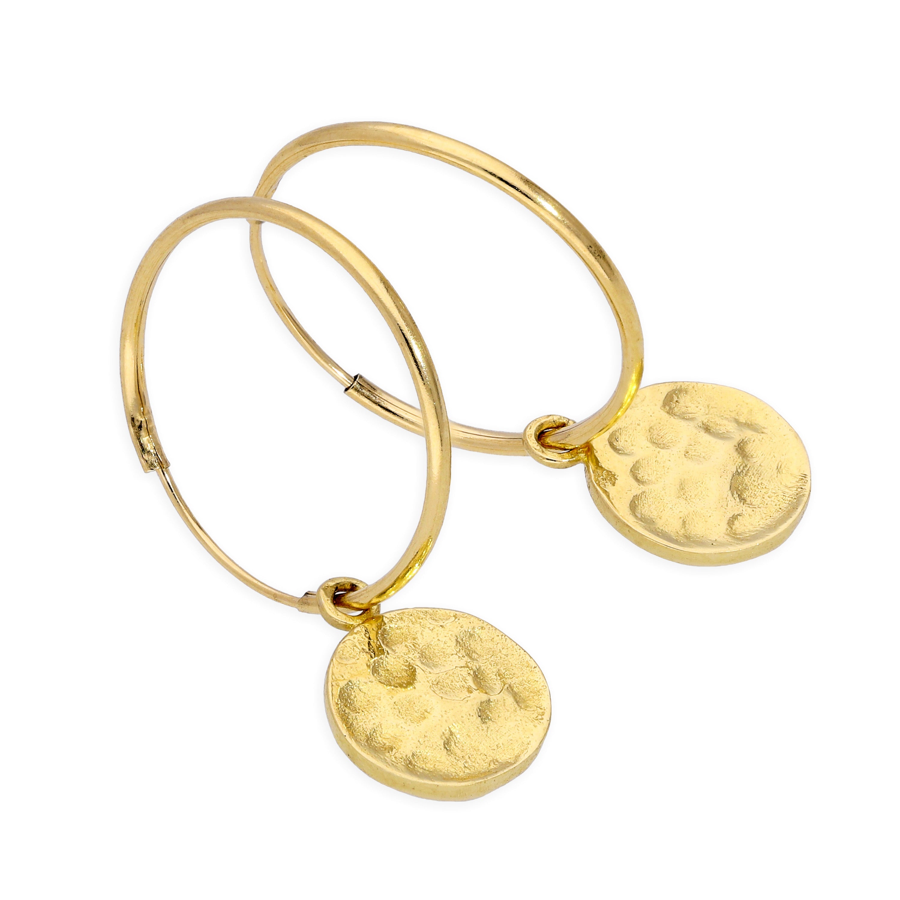 9 Karat Gold 10 mm Schläfer Creolen Ohrringe mit Gehämmert Rund Scheiben