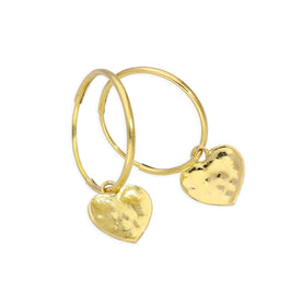 9 Karat Gold 10 mm Creolen Gehämmert Herz Schläfer Ohrringe