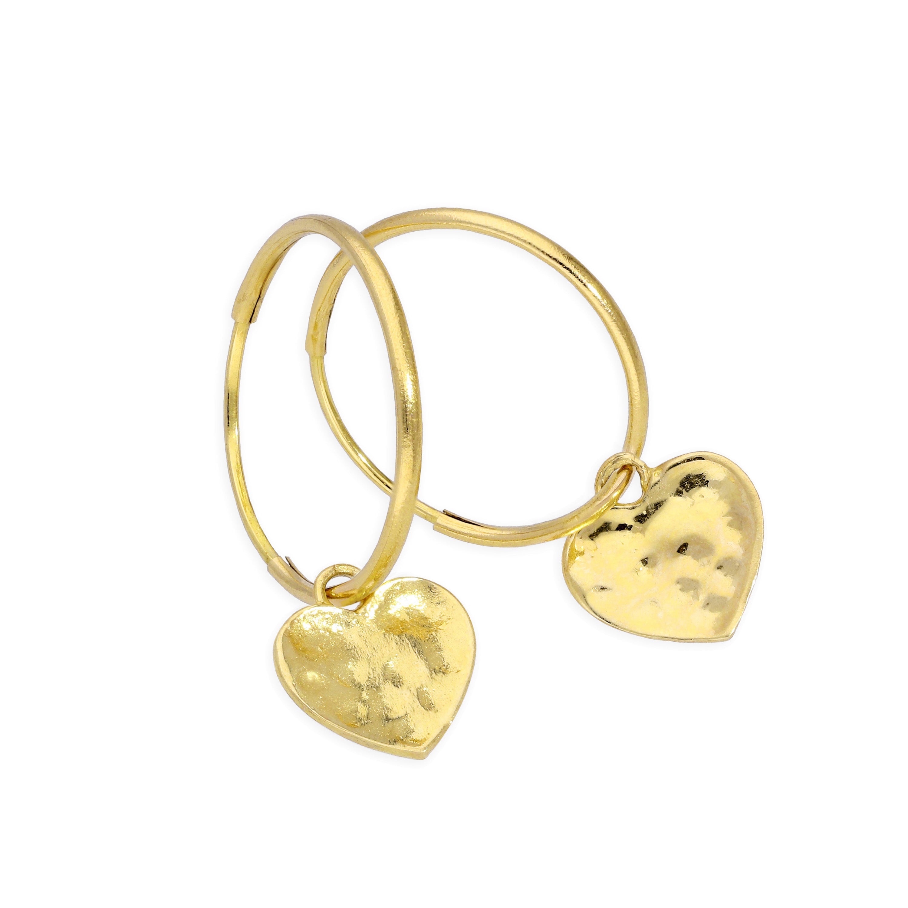 9 Karat Gold 10 mm Creolen Gehämmert Herz Schläfer Ohrringe