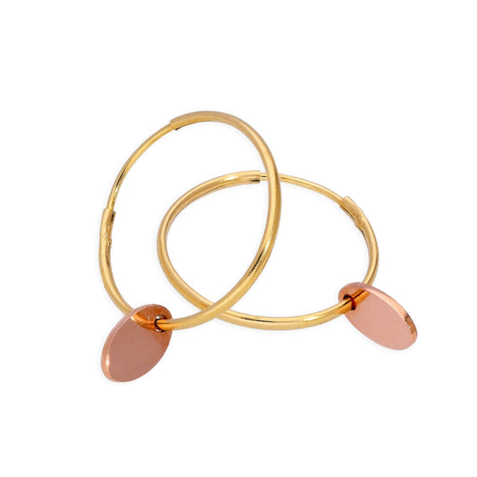 9ct Gold 13mm Charm Hoop Earrings with Tiny 9ct Rose Gold Oval Tags - jewellerybox