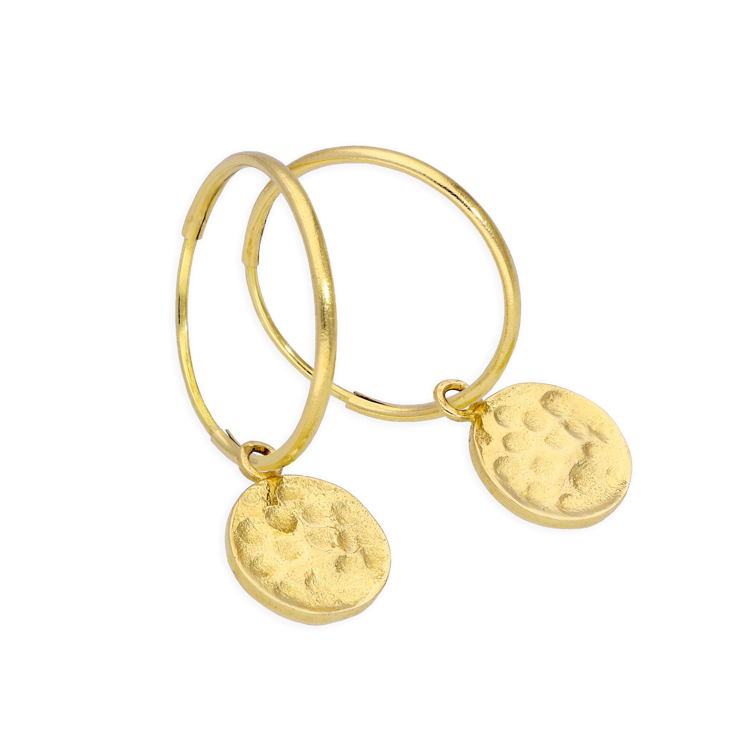 9 Karat Gold 13 mm Anhänger Creolen Ohrringe mit Gehämmert Rund Scheiben