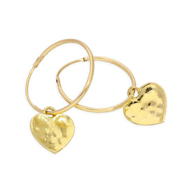 9 Karat Gold 13 mm Anhänger Creolen Gehämmert Herz Ohrringe