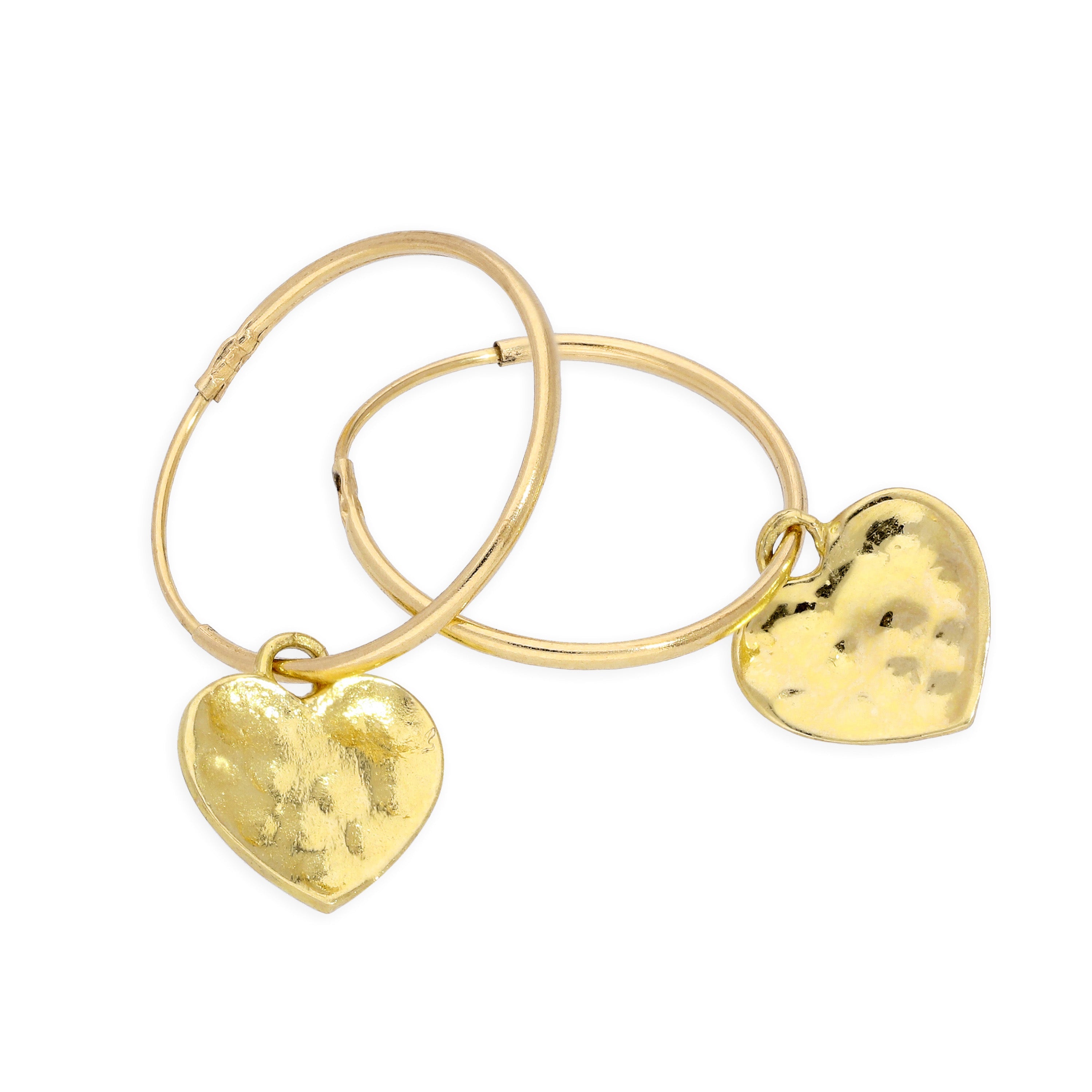 9 Karat Gold 13 mm Anhänger Creolen Gehämmert Herz Ohrringe